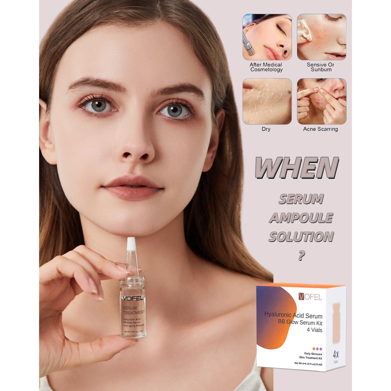 VOFEL Hyaluronic Acid Serum for Microneedling Serum Ampoules for Face BB Glow Starter Kit 0.35 oz 4 Vials - Medaid International