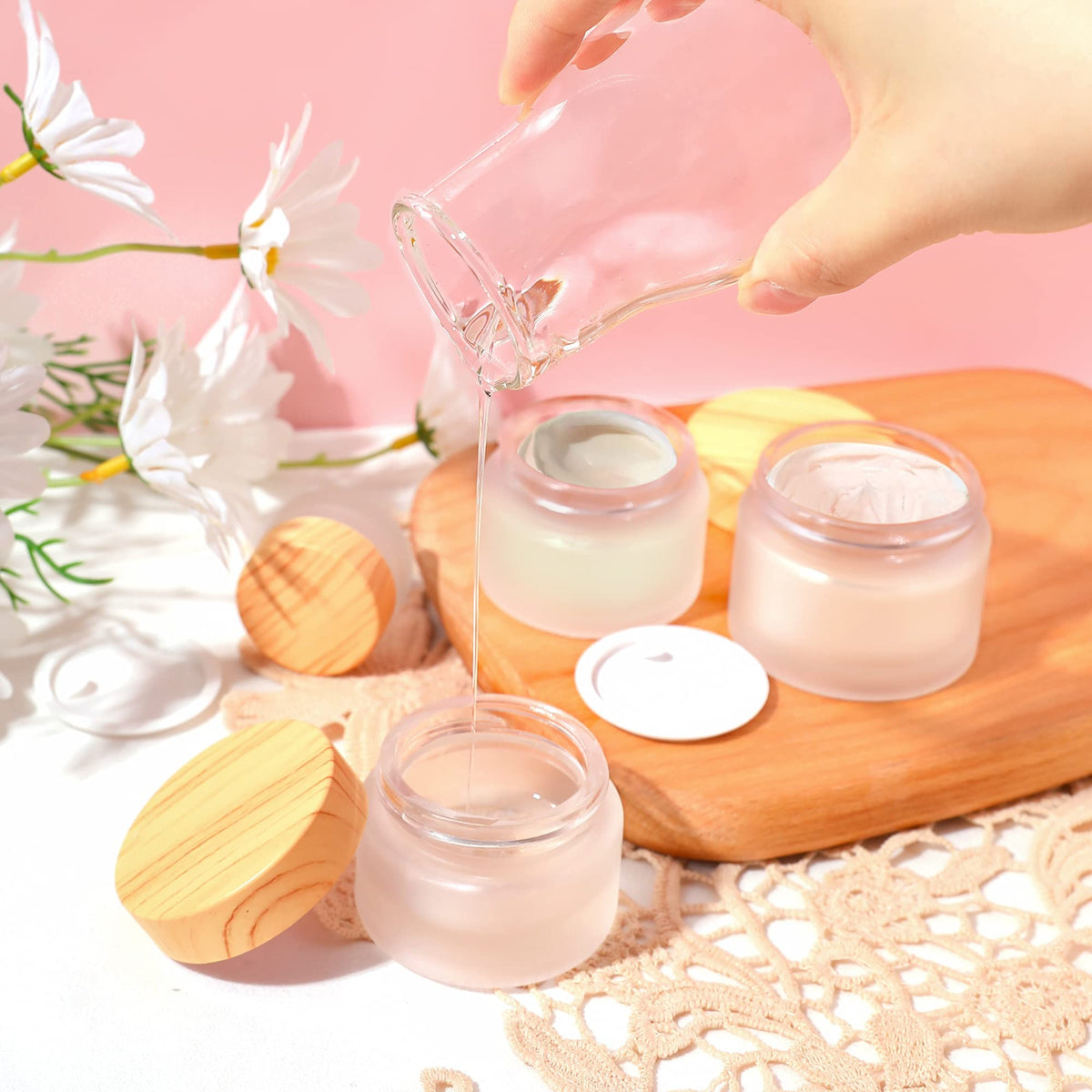 TERRIFI Cosmetic Containers, 10ML Frosted Glass Jars with Leakproof Lids for Makeup, Lip Scrub, Balm, Lotions, Eye Creams & DIY Samples (8 Pack)