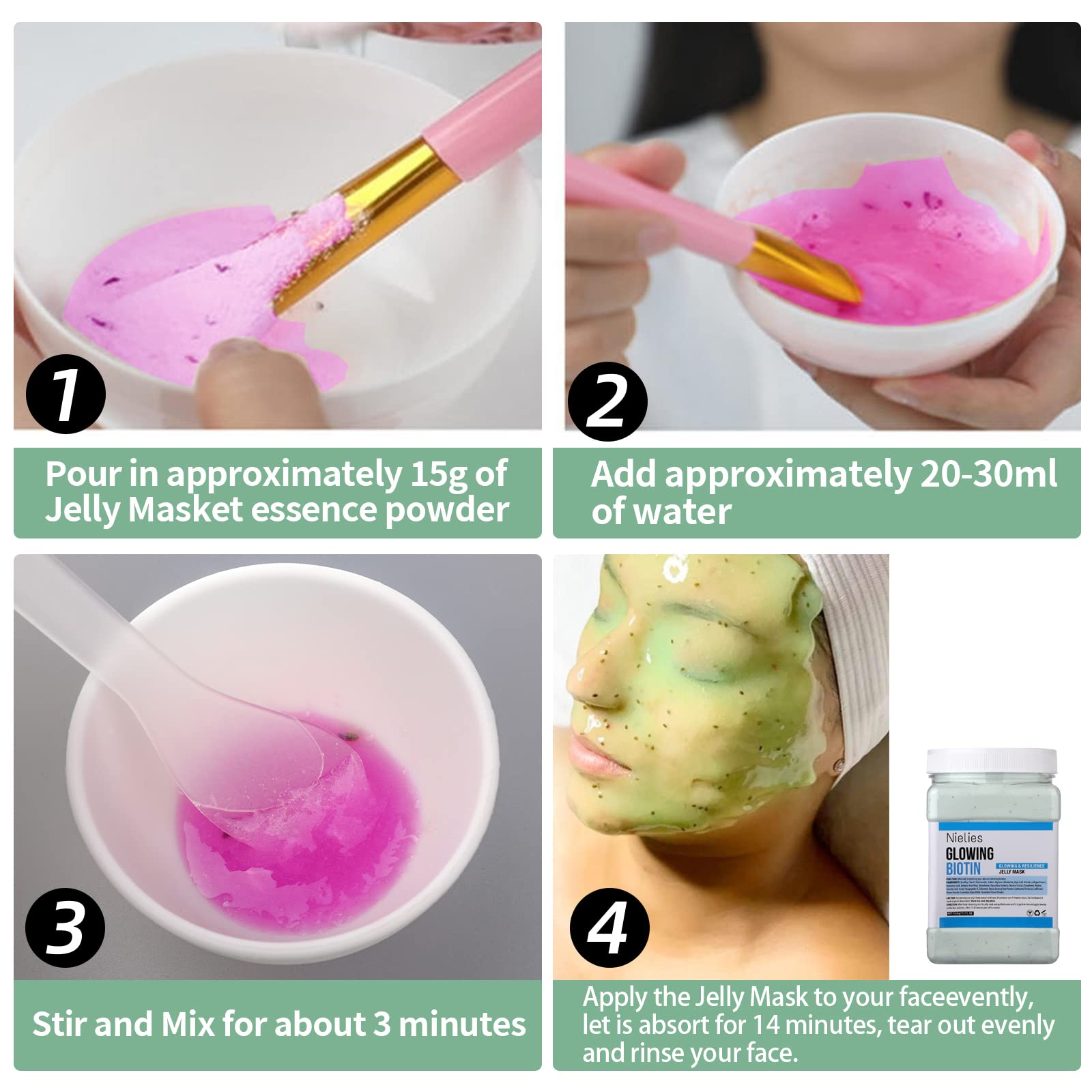 Nielies Glowing Biotin Peel-Off Jelly Mask Set, Jelly Mask For Facials, Face Mask For Instant Hydration, Vegan Peel Off Face Mask, Facial Skin Care Product Peel Off For Moisturizing, Glowing - Medaid International