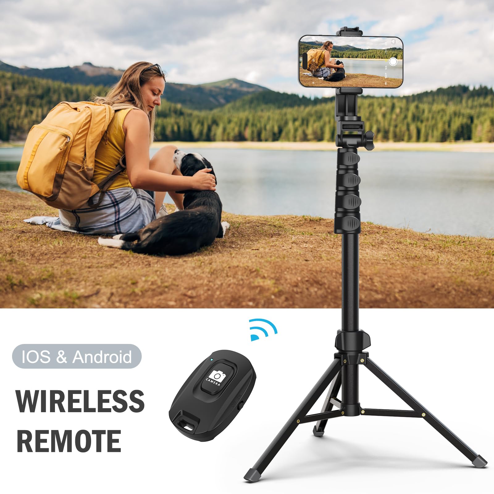 Liphisy 64” Tripod for Cell Phone & Camera, Phone Tripod with Remote and Phone Holder, Sturdy & Stable Height Adjustable Multi-Angle Shot Selfie Stick Tripod for Video Recording - Medaid International