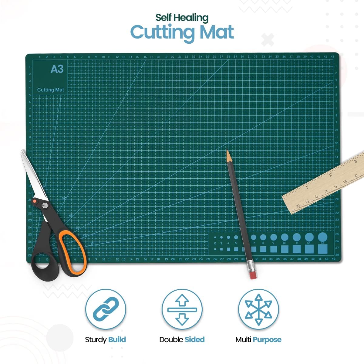 TERRIFI Cutting Mat Craft Mat, Self-Healing Craft Cutting Mat, Accurate Guide Grid Lines Design for Cutting Fabric, for Arts and Crafts, Sewing, Quilting and Scrapbooking Projects