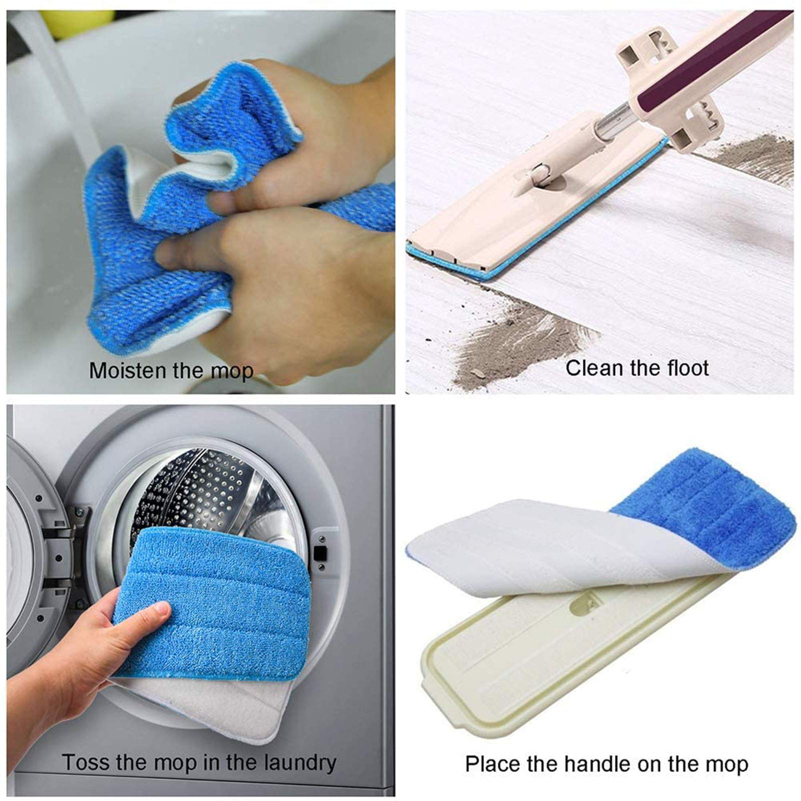 Microfiber Replacement Mop Pad, 18" x 6" Wet & Dry Home & Commercial Cleaning Refills, Reusable Floor Mop Pads (6 Pack) Blue - Medaid International