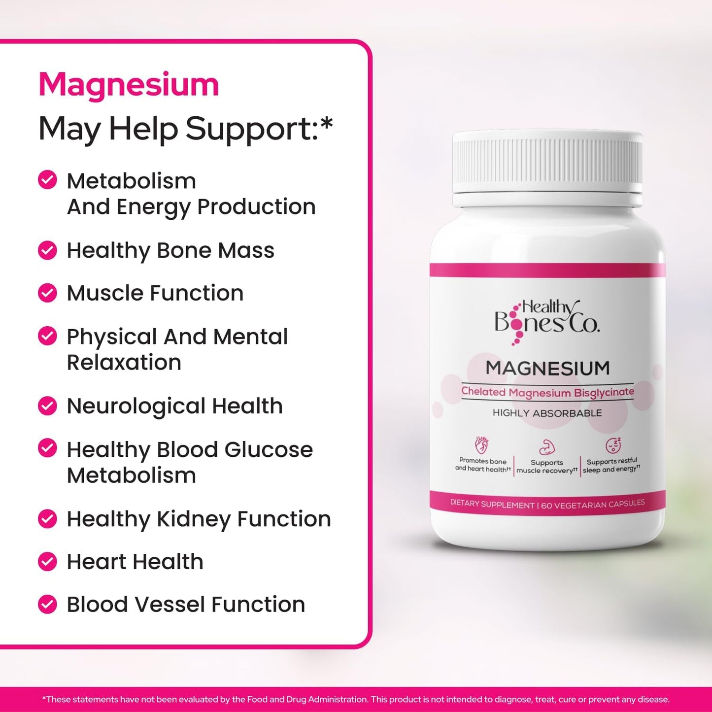 Chelated Magnesium Bisglycinate Capsules 300mg - Highly Absorbable Formula, Muscle Recovery & Sleep, Bone & Heart Support Supplement - Bisglicinato de Magnesio - Vegetarian Capsules, 1 Month Supply - Medaid International