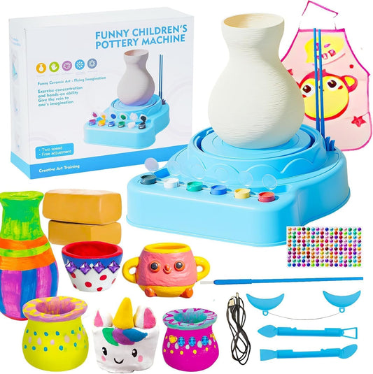 Pottery Wheel for Kids - Complete Art Supplies Arts & Crafts Kit,Pottery Painting Kit,Montessori Toys,Party Favors,Birthday Gift and Prize for Boys and Girls Ages3 4 5 6 7 8 9 10 11 12+