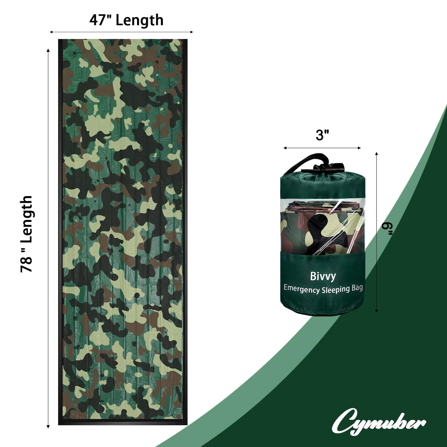 Emergency Sleeping Bag Survival Bag, Cymuber Portable Waterproof Thermal Bivy Sacks Tac Bivvy Bags,Camping Mylar Sleeping Bag Survival Gear Emergency Blankets Survival Shelter