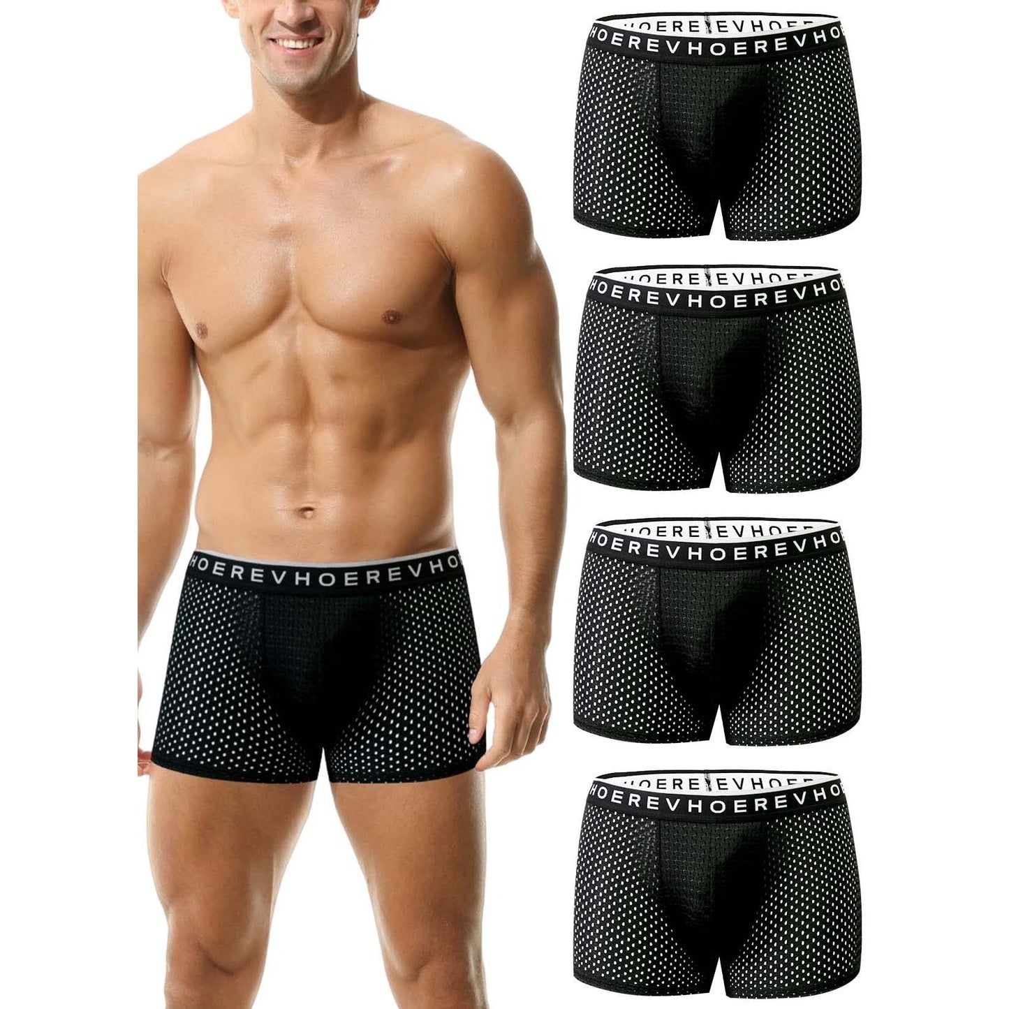 Hoerev Pack of 4 Mens Comfortable, Breathable Boxer With Mesh Holes,Black,L - Medaid International