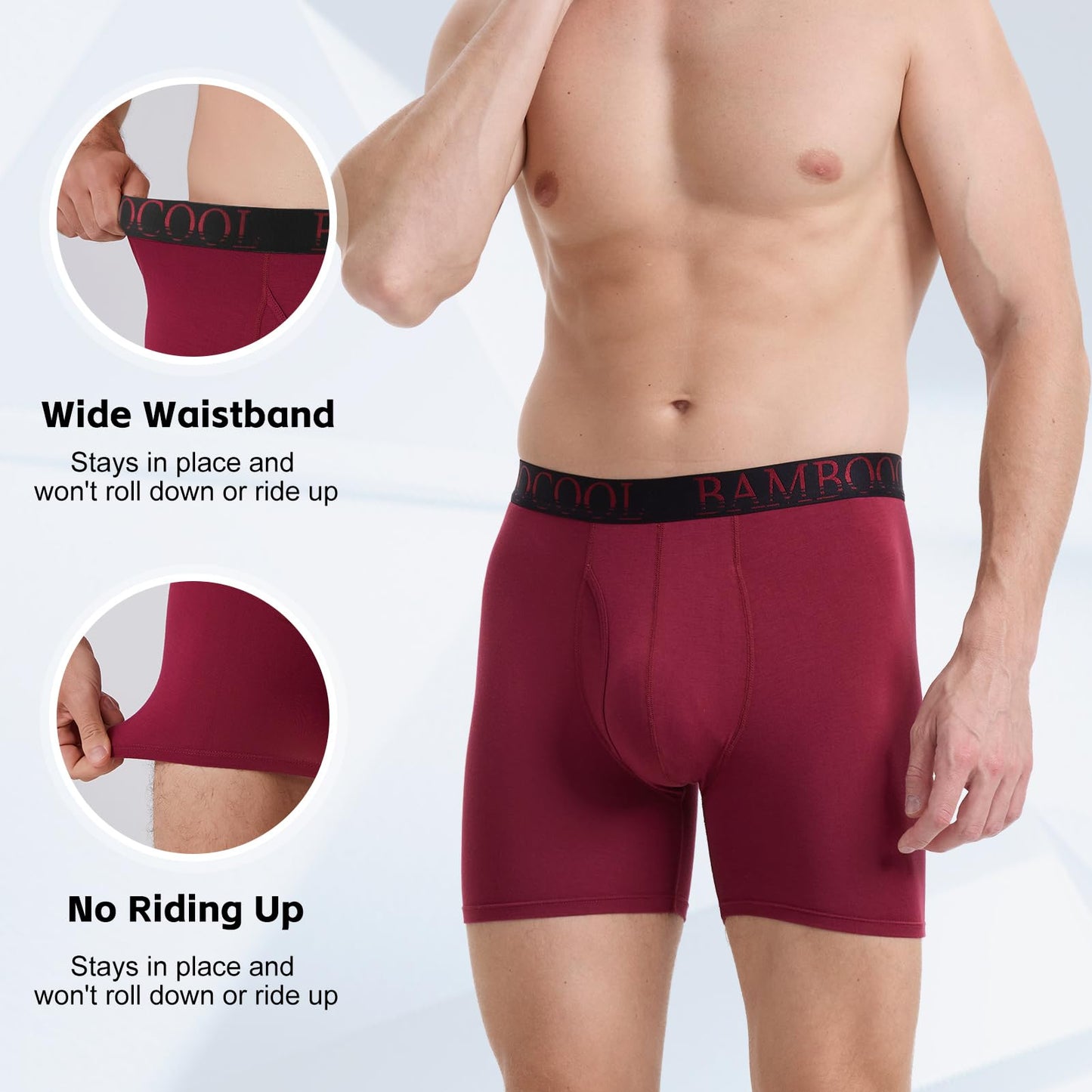 BAMBOO COOL Men's Ultra ComfortSoft Underwear, Moisture Wicking & Breathable No Ride Up Boxer Briefs with Fly, Multipack - Medaid International