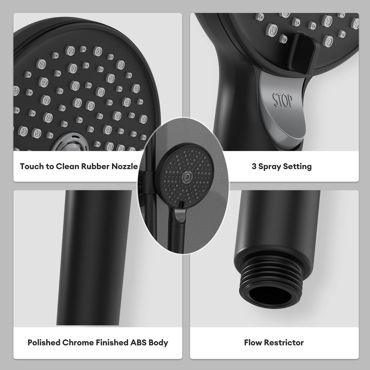 JOMOO Handheld Shower Head with Filter, High Pressure 3 Spray Mode Showerhead with One Click ON/Off, Water Softener Filters Beads for Hard Water Remove Chlorine and Harmful Substance, Matte Black