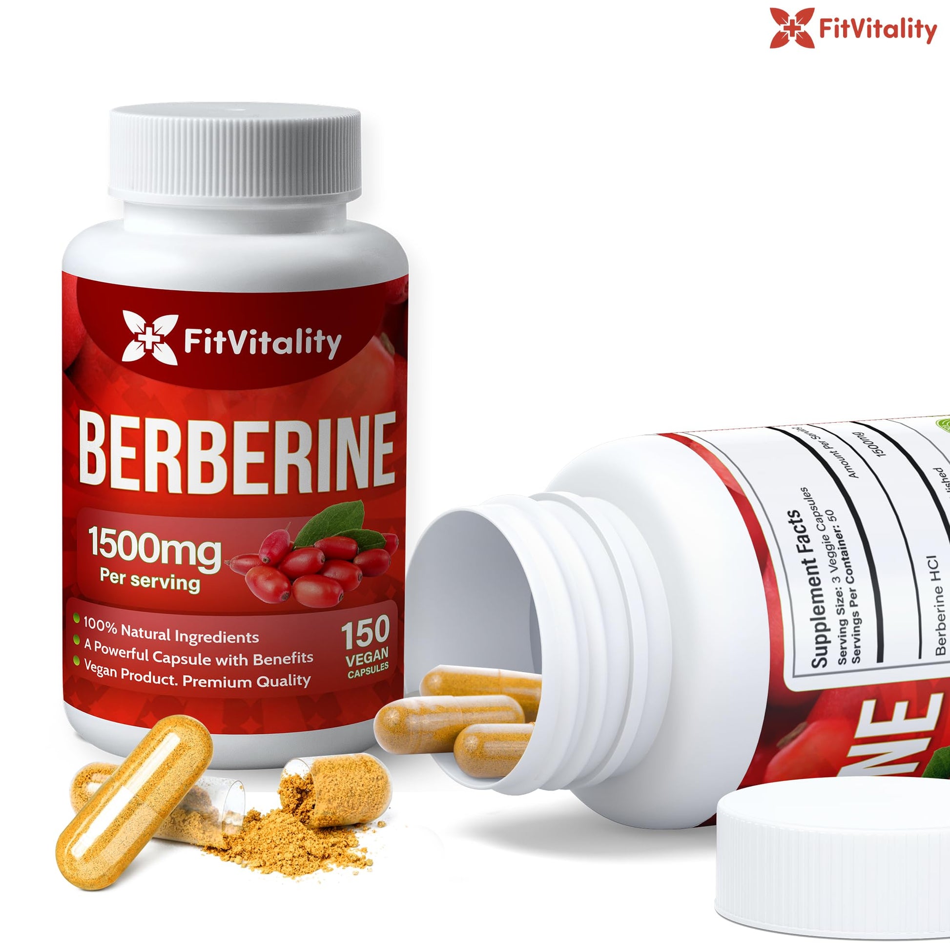 Premium Berberine Supplement, 150 Capsules – 50 Days Supply, 1500mg Berberine Per Serving, Berberine HCI, Made from 100% Pure & Natural Ingredients, Non-GMO, Gluten-Free. - Medaid International