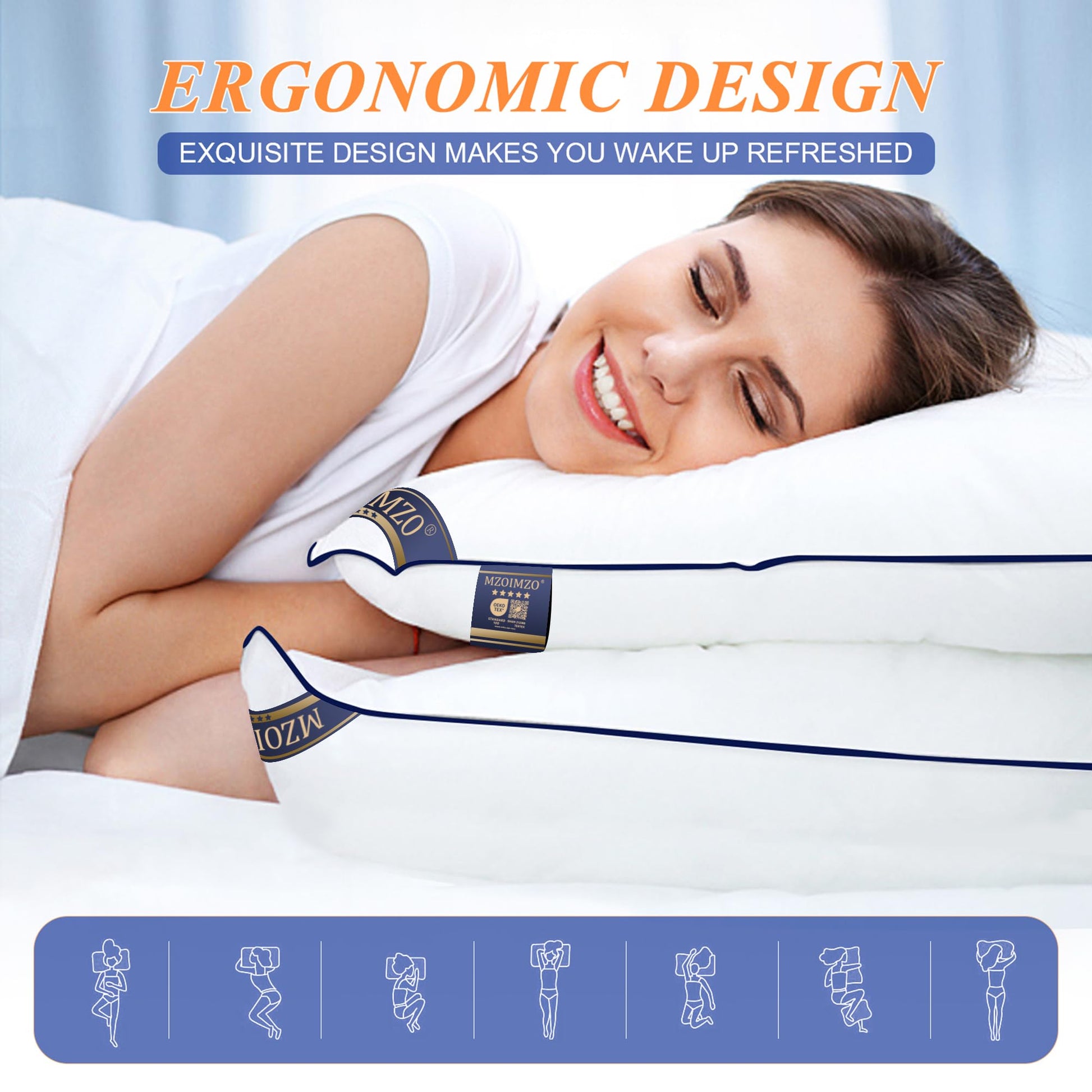 MZOIMZO Supportive Firm Bed Pillows for Sleeping- King Size, Set of 2, Cooling Hotel Quality with Premium Soft Down Alternative Fill for Back, Stomach or Side Sleepers, 20''x34'' - Medaid International