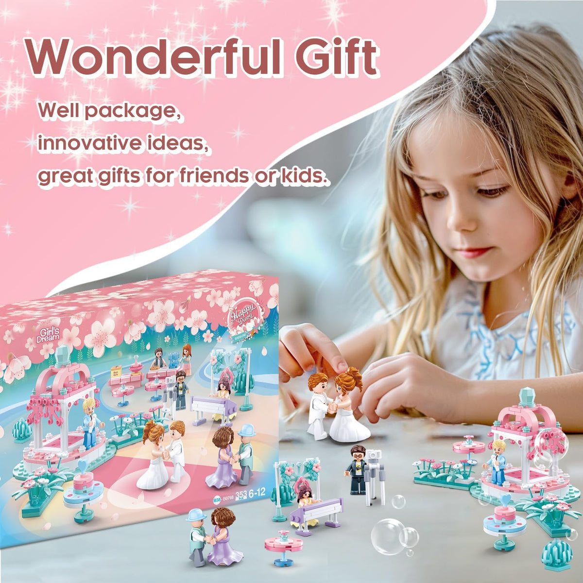 KASTWAVE Building Set, Dream Wedding Building Block, Girl Roleplay Set Toy for Kids, Adult STEM Blocks with Minifigure for Kids Age 7 8 9 10 11 and Adult Wedding Souvenir, 353 PCS