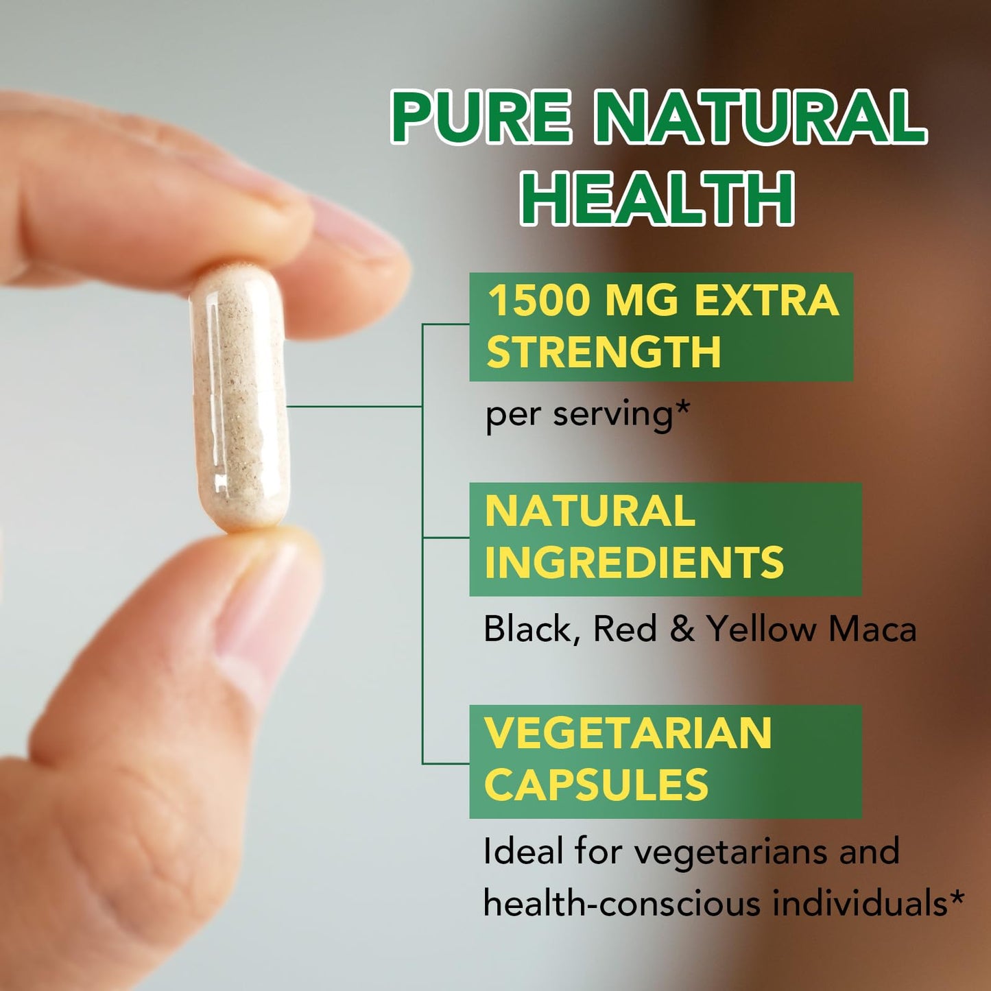 Vceeoy Maca Root, Black Pepper Extract Capsules for Women & Men with 1500 mg Black, Red & Yellow Maca,Gives Energy Boost -60 Capsules, Easy to Swallow - Medaid International