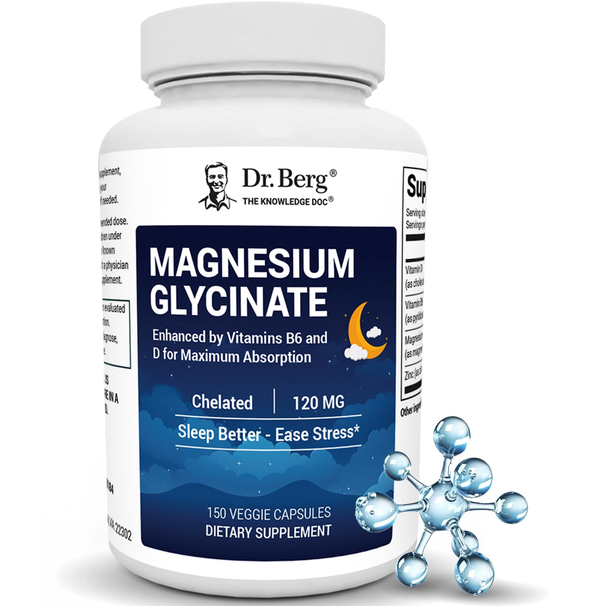 Dr. Berg Maximum Strength 4-in-1 Chelated Magnesium Glycinate with Clean, Potent & Pure Ingredients | 4X Lab-Tested & Verified | USA Formulated Magnesium Supplement Capsules | 150 Capsules - Medaid International