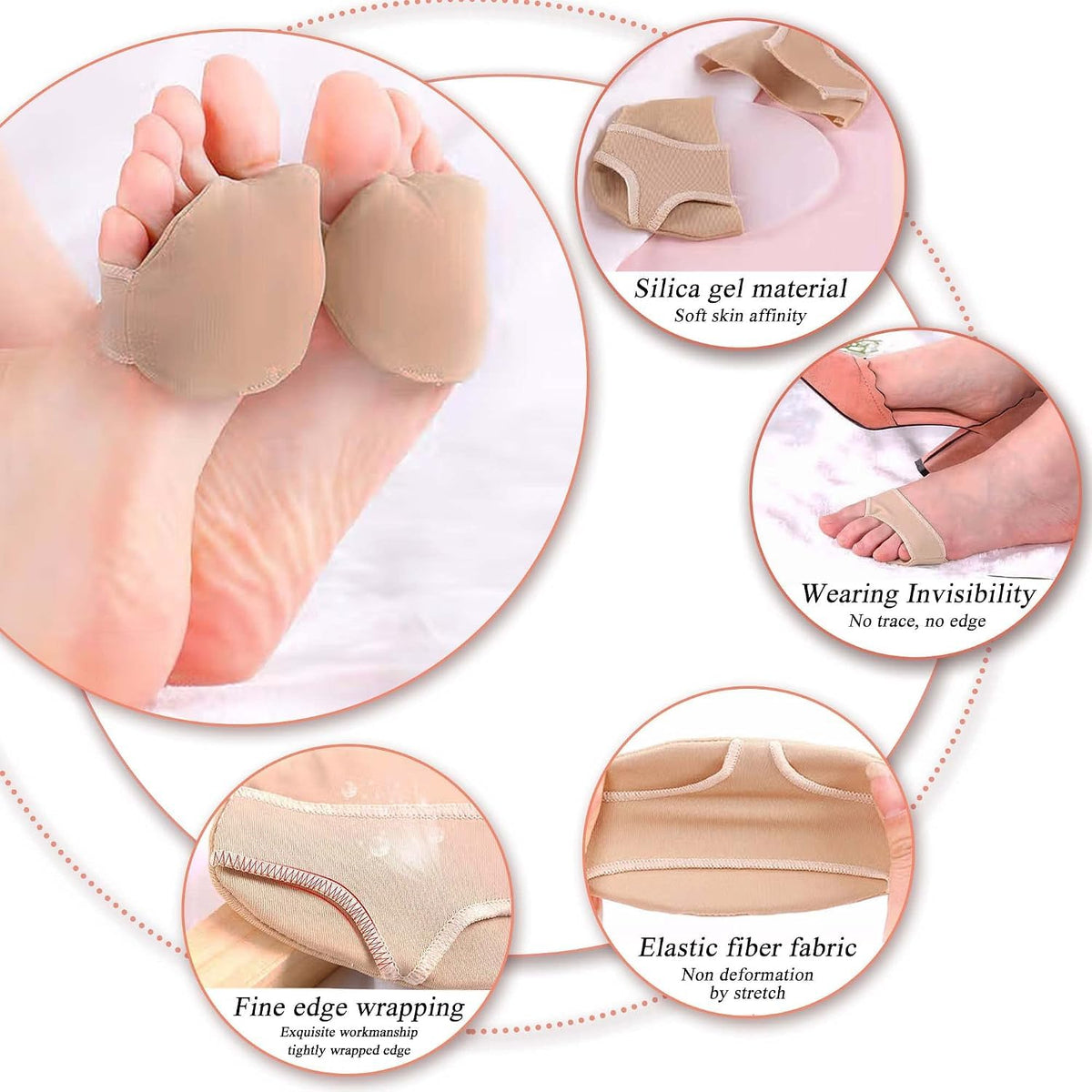 TERRIFI 2 Pairs Ball of Foot Cushions, Metatarsal Pads and Forefoot Cushioning Sleeves, Soft Gel Foot Cushions for Women and Men, Metatarsalgia Pain Relief, Callus Bunion Shoe Inserts, Size S