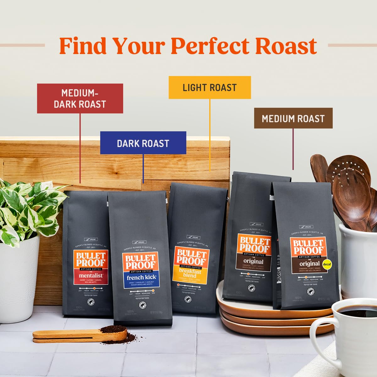 Bulletproof Original Medium Roast Whole Bean Coffee, 12 Ounces (Pack of 3), Clean Coffee Tested for Toxins, Packaging May Vary