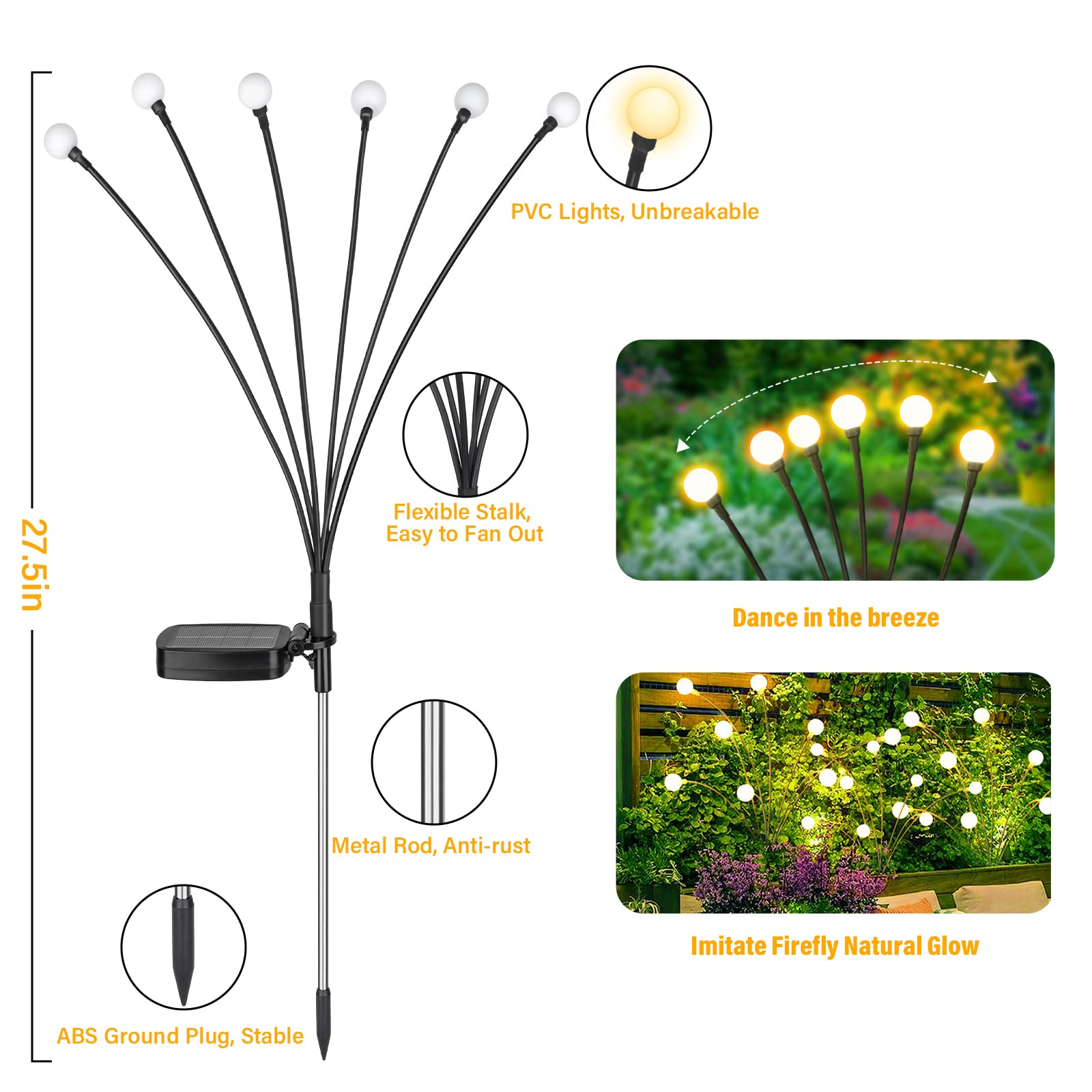 Brightever Upgraded Solar Swaying Garden Lights, Firefly Landscape Stake Lights with Highly Flexible Copper Wire, 2 Packs - Medaid International