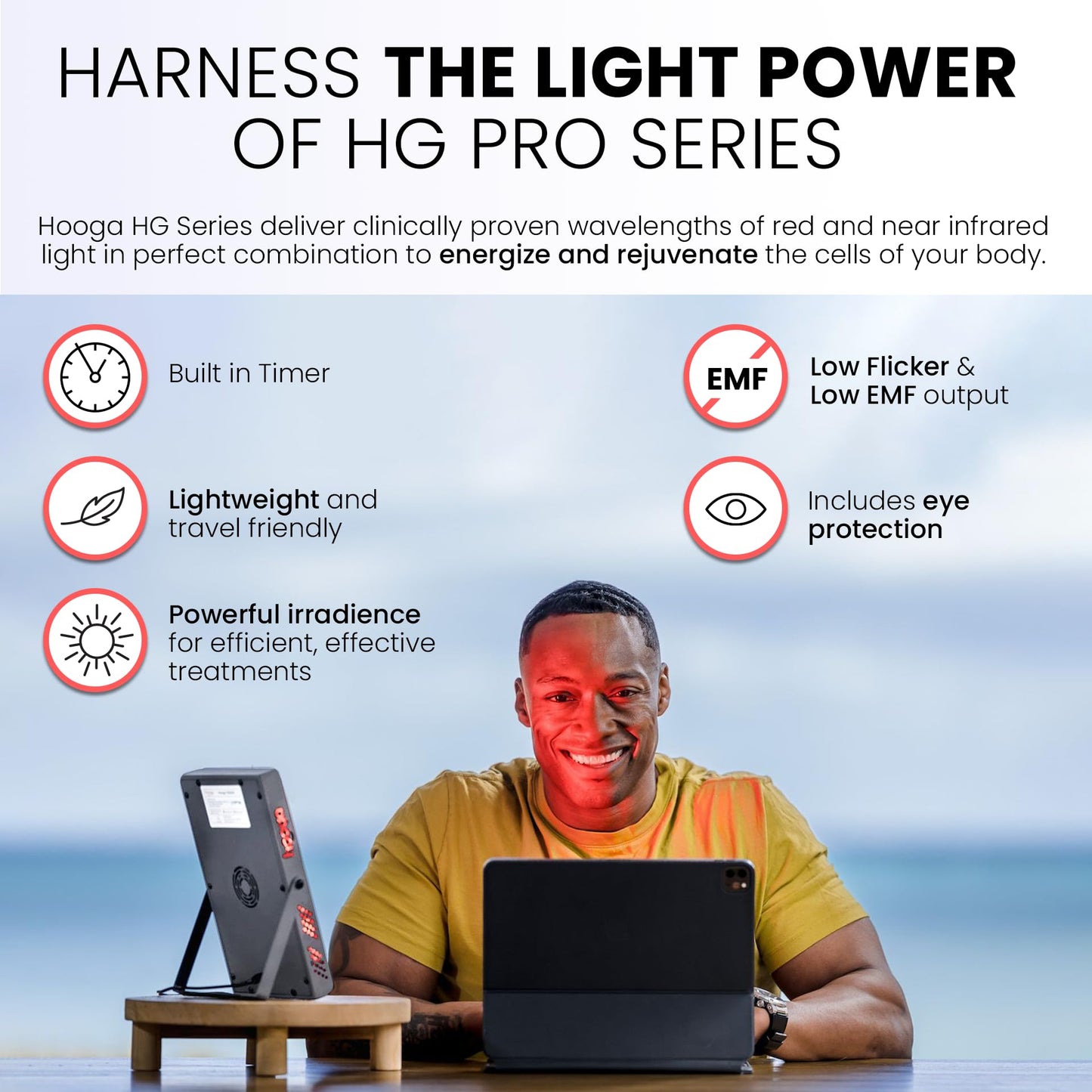 Hooga Red Light Therapy, 660nm 850nm Near Infrared Light Therapy with Timer, Built in Stand, Clinical Grade High Power Output for Skin Health, Pain Relief, Muscle Recovery, Performance. HG200 - Medaid International