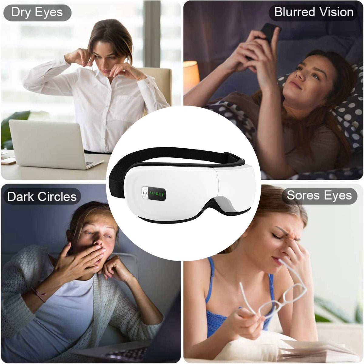 KASTWAVE Eye Massager with Heat,Bluetooth Music Rechargeable Eye Heat Massager,Acupoints Point Eye Massage,Relax and Reduce Eye Strain Dark Circles Eye Bags Dry Eye-White