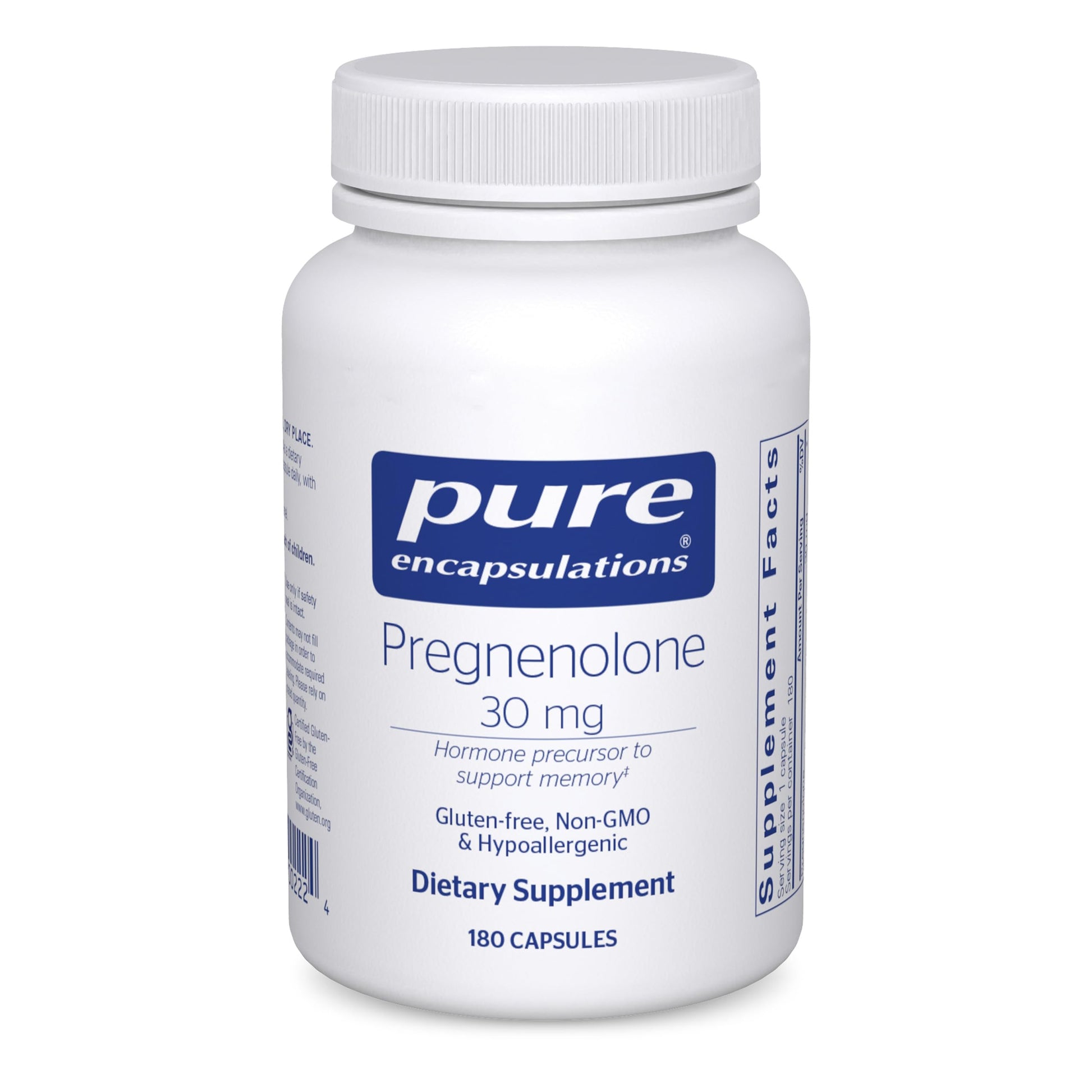 Pure Encapsulations Pregnenolone - 30 mg - Hormone Support - Memory Support & Brain Supplement - Gluten Free & Vegan - 180 Capsules - Medaid International