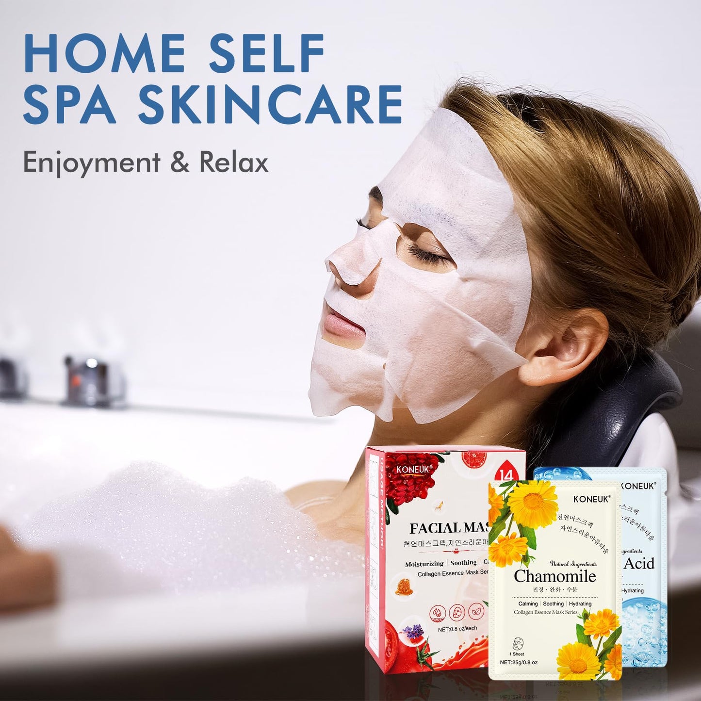 KONEUK 14 Pack Sheet Face Masks Skincare, Hydrating Face Masks Suitable for Dry Skin, Bulk Facial Mask Set for Women Skin Care, Face Mask Gifts Set for Face Spa - Medaid International