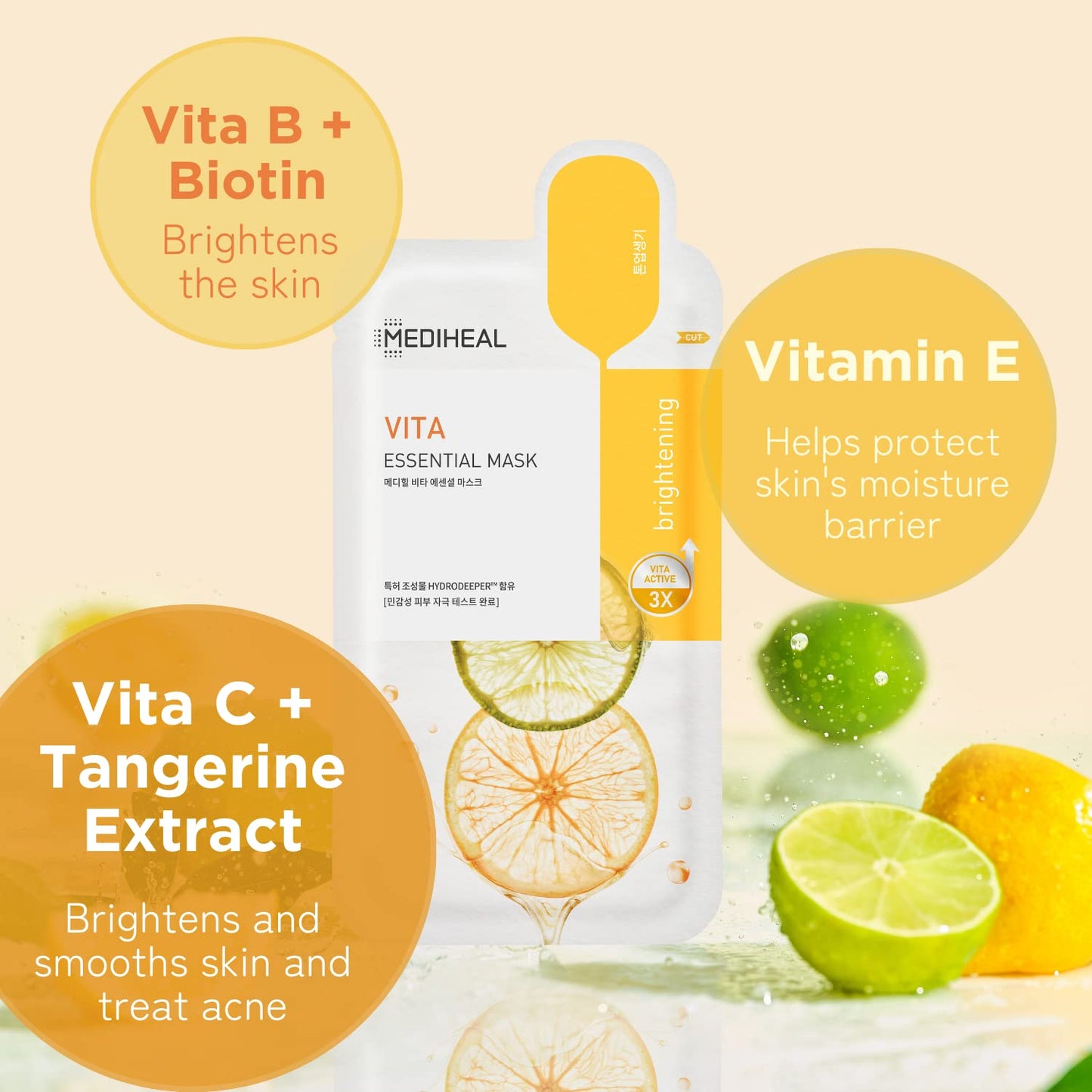 Mediheal Best Korean Sheet Mask - Vita Essential Face Mask 10 Sheets Vitamin Mask For All skin types Smoothing Tightening Toning up Brightening - Medaid International