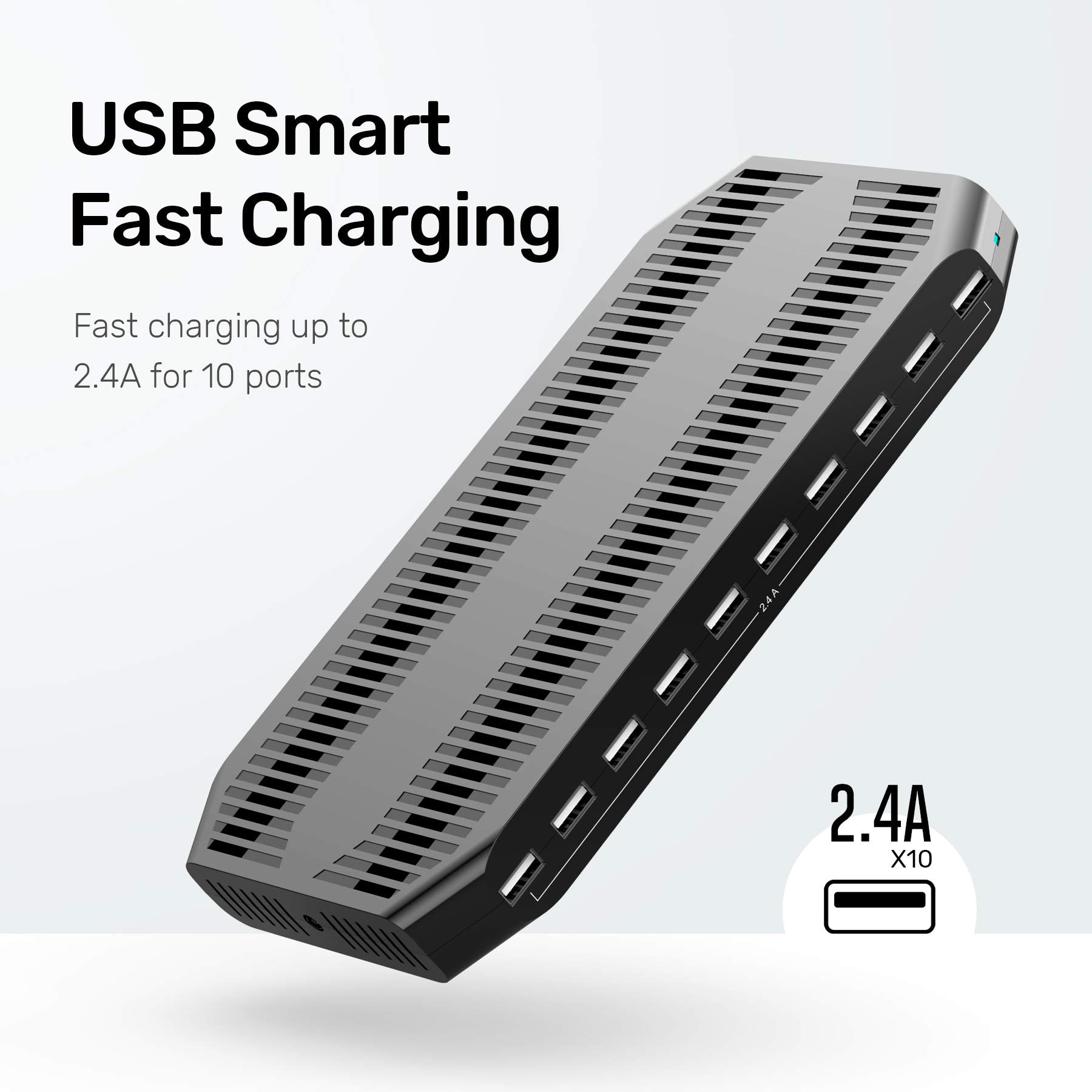 Unitek USB Charging Station, 10 USB Fast Ports Charge Docking Station and Adjustable Dividers, Multi Device Charger Organizer Compatible with iPad, iPhone, Tablet and Cell Phone - Medaid International