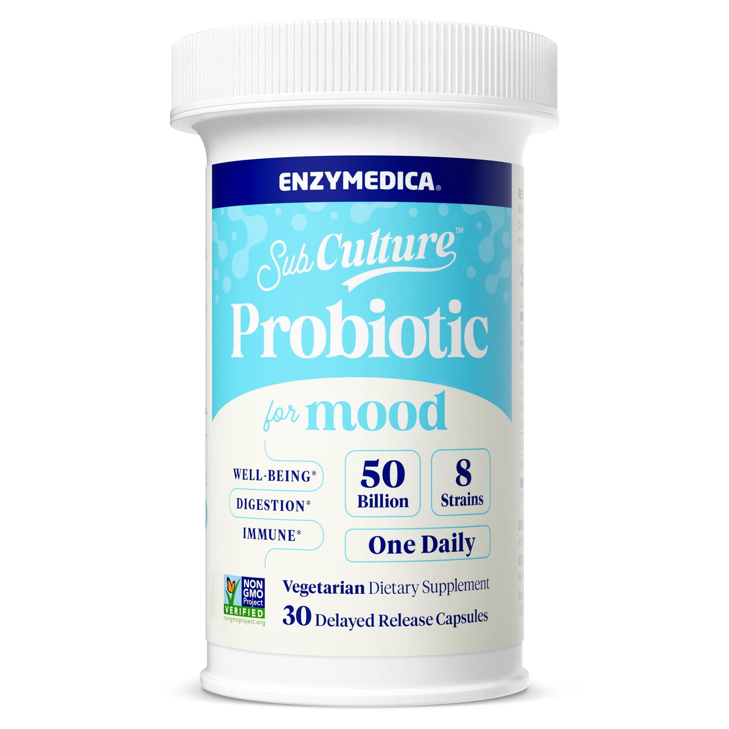 Enzymedica SubCulture Probiotics for Mood, Stress, & Sleep, 50 Billion CFU, Promotes Relaxation, Immune + Digestive Health & Regularity, 30 Count - Medaid International
