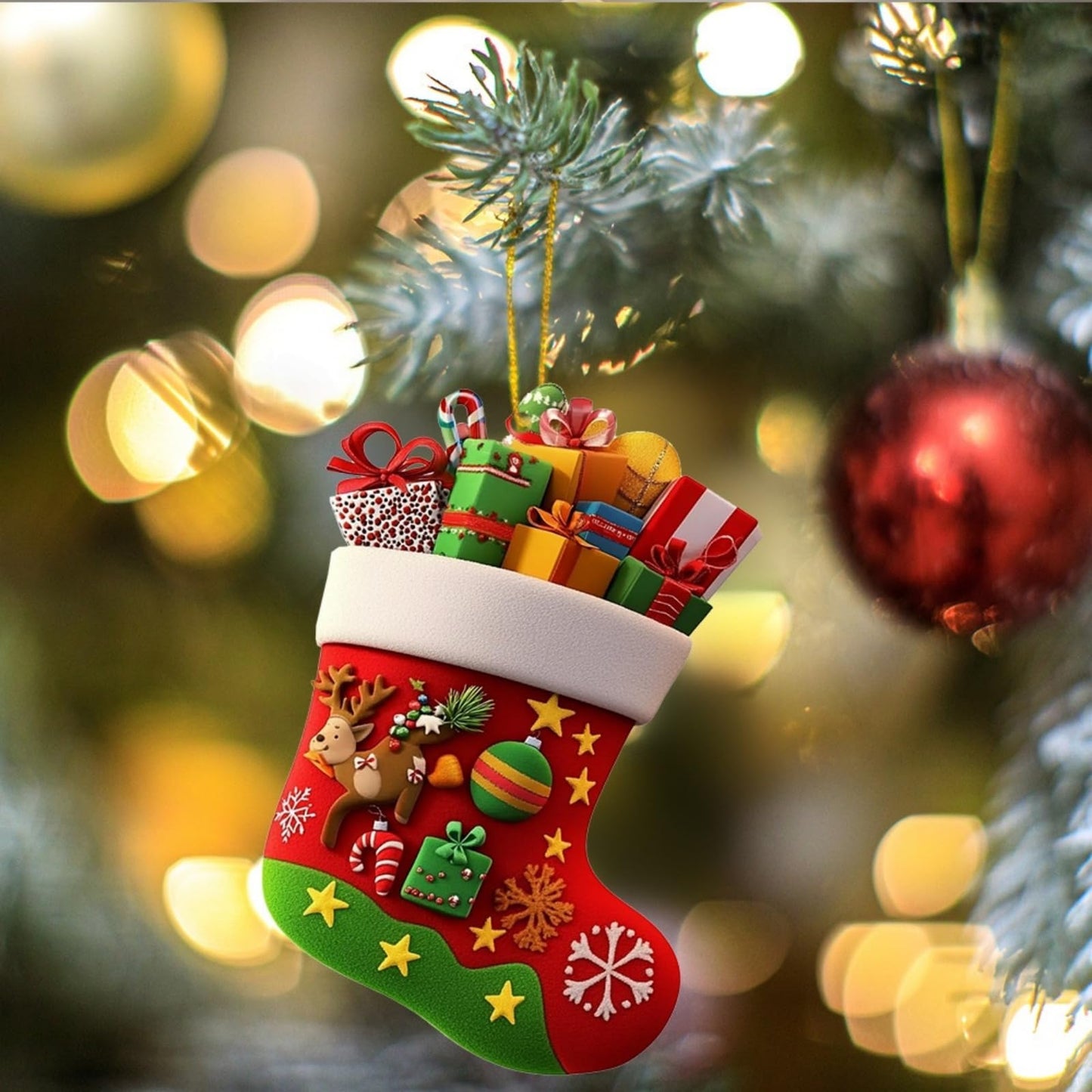 5PCS/1Set Santa Red Christmas Socks Hanging Ornaments - for Home Indoor, Outdoor & Winter Festivities | Decor for Christmas Tree, Fireplace & Family Gatherings - Medaid International