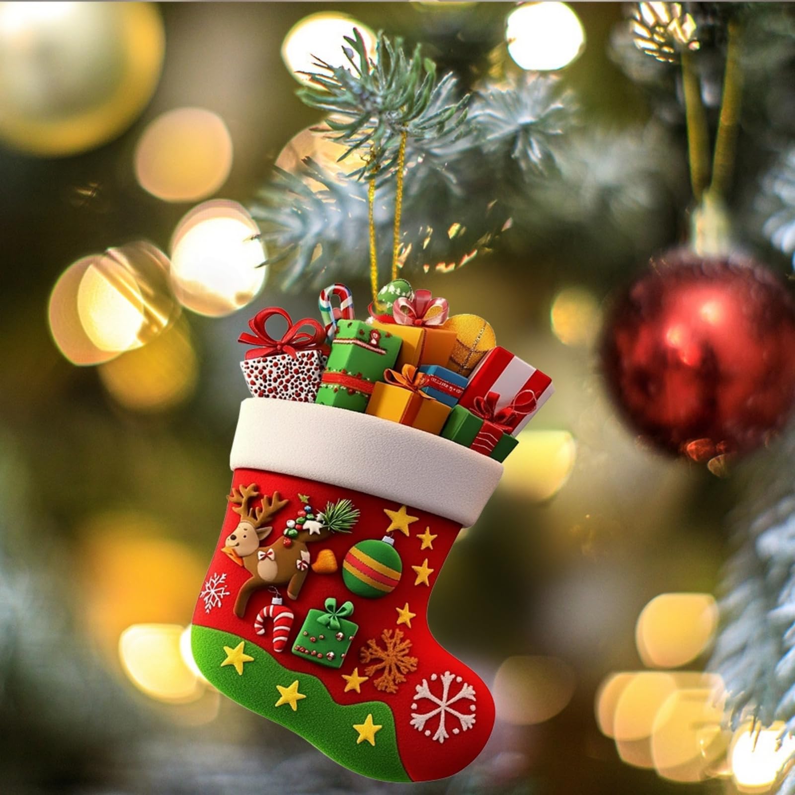 5PCS/1Set Santa Red Christmas Socks Hanging Ornaments - for Home Indoor, Outdoor & Winter Festivities | Decor for Christmas Tree, Fireplace & Family Gatherings - Medaid International