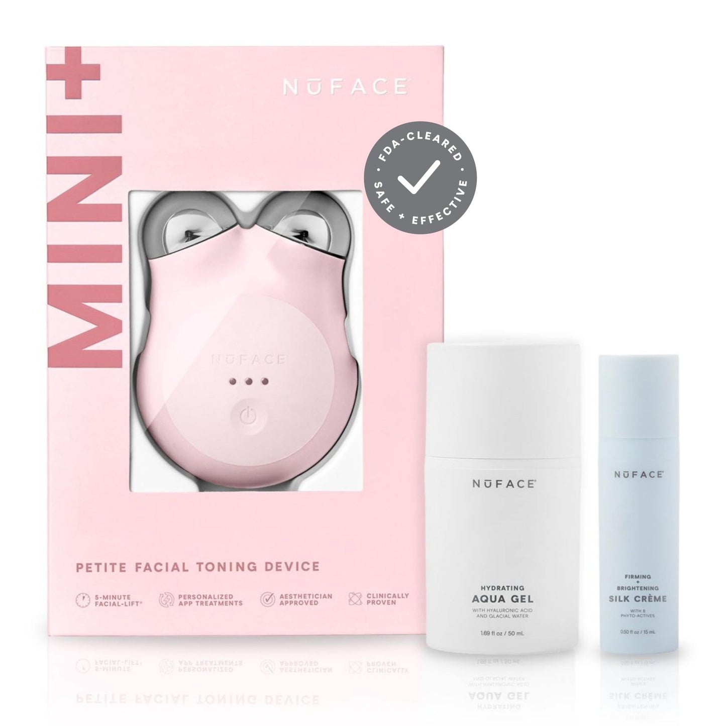 NuFACE MINI+ Microcurrent Facial Device Kit - FDA Cleared Face Sculpting & Skin Tightening Device to Contour, Lift & Tone + Microcurrent Gel Activator & Silk Creme - Sandy Rose - Medaid International