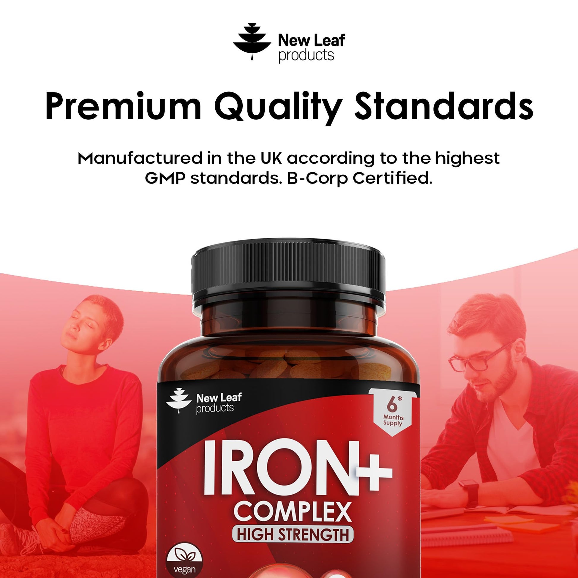 Iron Tablets 18mg High Absorbency with Vitamins A, C, B2, B12, and Folate - Helps Tiredness and Fatigue - Vegan Iron Supplements, Non-GMO Gluten-Free, GMP UK-Made, 180 Tablets 6 Months Supply - Medaid International