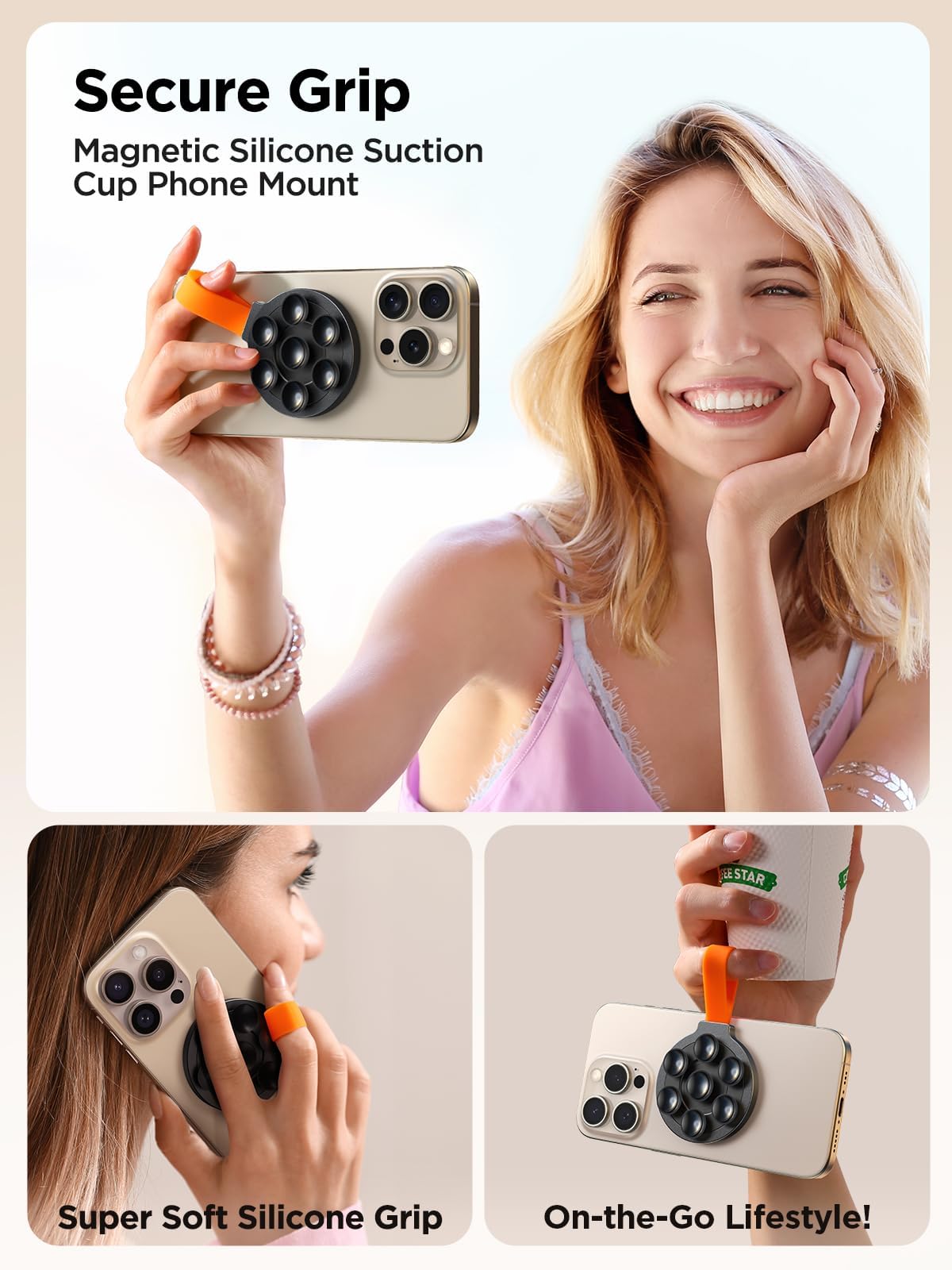 Terrifi Silicone Suction Phone Case Grip Stand Holder, Hands-Free Cell Accessory Magnetic Cup Stand, Suitable For Iphone 15 Pro Max, Selfies And Tiktok Videos