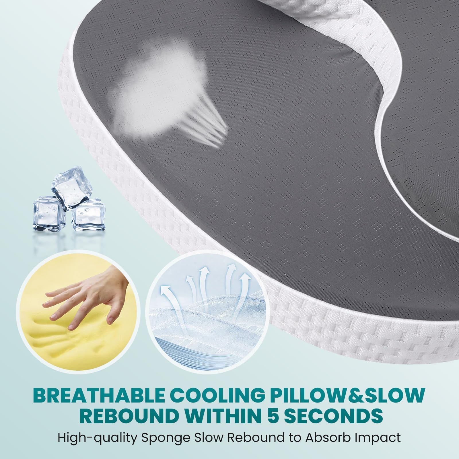 JINXIA Cervical Neck Pillow for Neck and Shoulder, Odorless Memory Foam Pillow with Soft Silk Cover, Ergonomic Orthopedic Neck Support Pillow for Side, Back & Stomach Sleepers - Gray - Medaid International