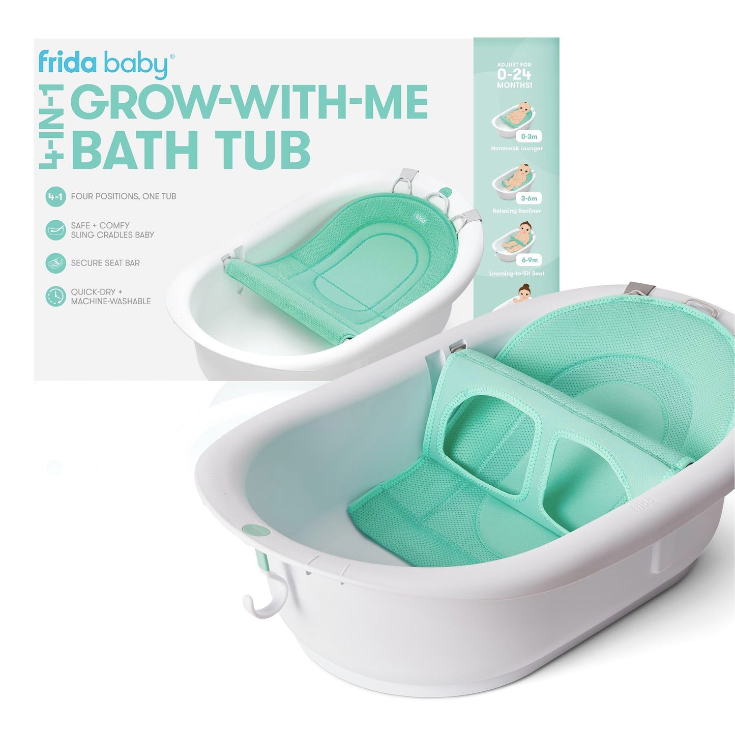 Frida Baby 4-in-1 Grow-with-Me Baby Bathtub, Baby Tub for Newborns to Toddler with Removable Bath Seat & Backrest for Bath Support in Tub - Medaid International