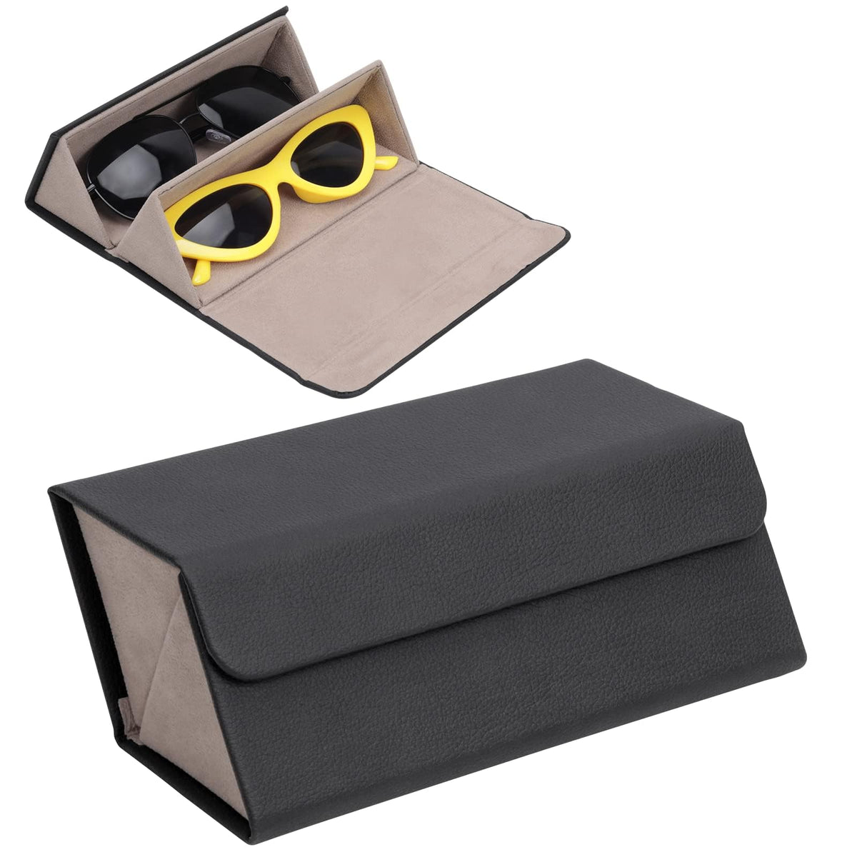 KASTWAVE Leather Sunglasses Organizer Case- Men and Women Holder for Multiple Sunglasses Storage During Travel - Hard Shell Hanging Wall Eyeglasses Storage(2 Slots Black)