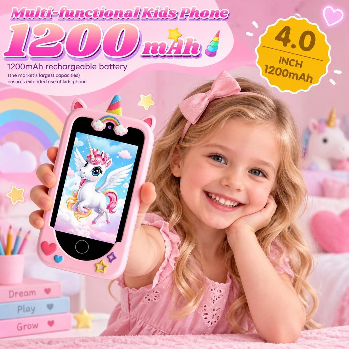 ERTYU 4" Kids Phone Toys for Girls Ages 3-7,Children's Phone Learning Toys