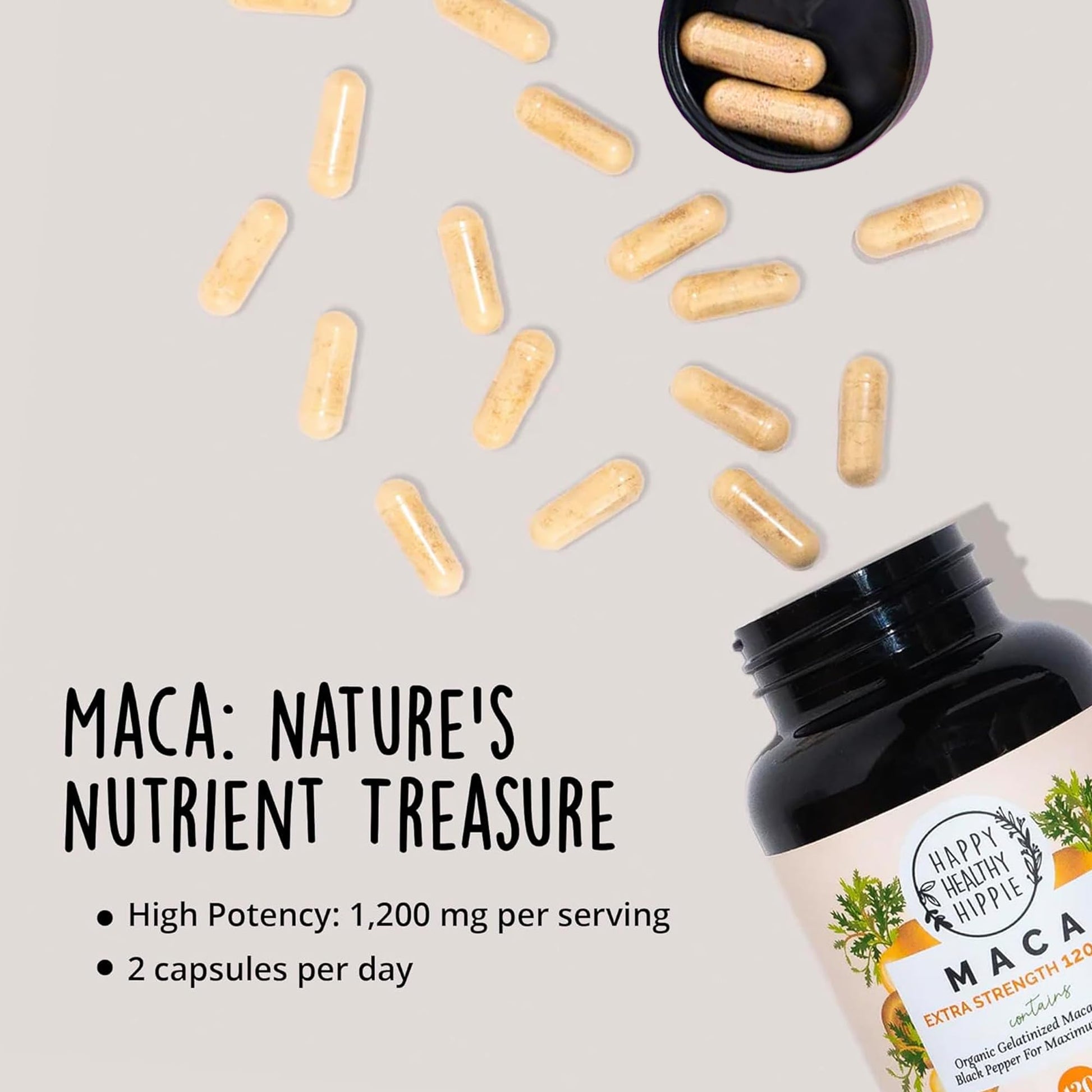 Organic Maca Root Capsules 1200 mg – Libido Booster for Women Fast Acting & Potent | Aphrodisiac Supplement | Energy Pills from Peru | Includes Black Pepper for High Absorption | Vegan, 120 Ct - Medaid International