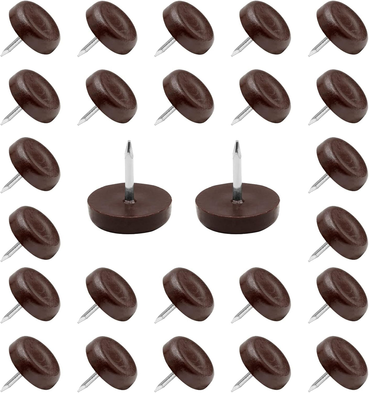 KASTWAVE Brown Nail-On Furniture Sliders, 60PCS Round Floor Protectors for Table and Chair Legs, Durable Nylon Glides for Easy Movement, 17.3mm x 5mm