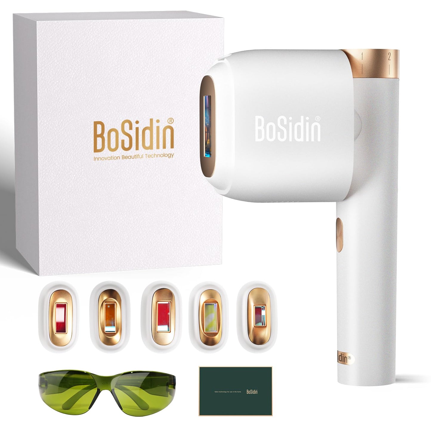 Laser Hair Removal, BoSidin IPL Hair Removal with Painless Ice-Cooling, 2-in-1 Face SR Rejuvenation, 6+1 Modes, 6 Levels Hair Removal for Women Permanent, Laser Hair Removal Kit with Shaver, Goggles - Medaid International