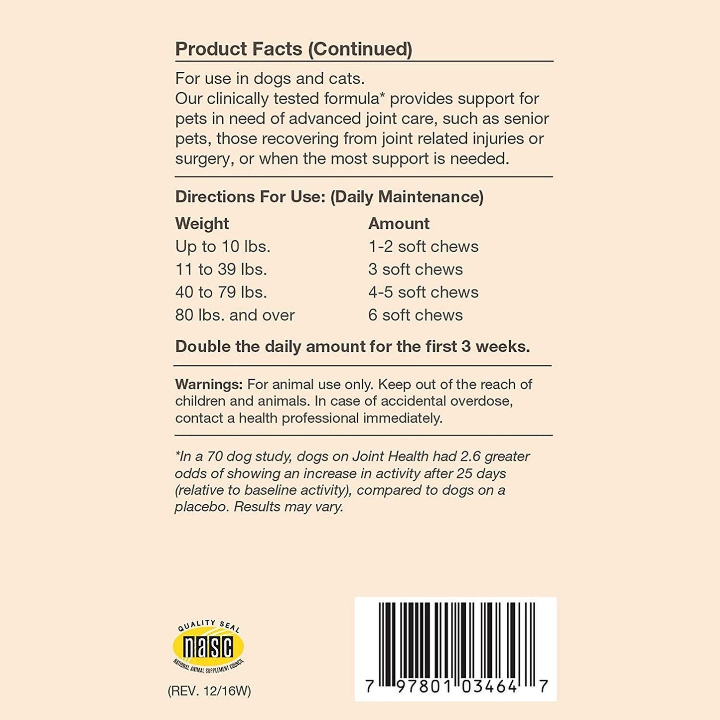 NaturVet Joint Health Level 3 Dog Soft Chew, 15.2 oz., Count of 180, 180 CT