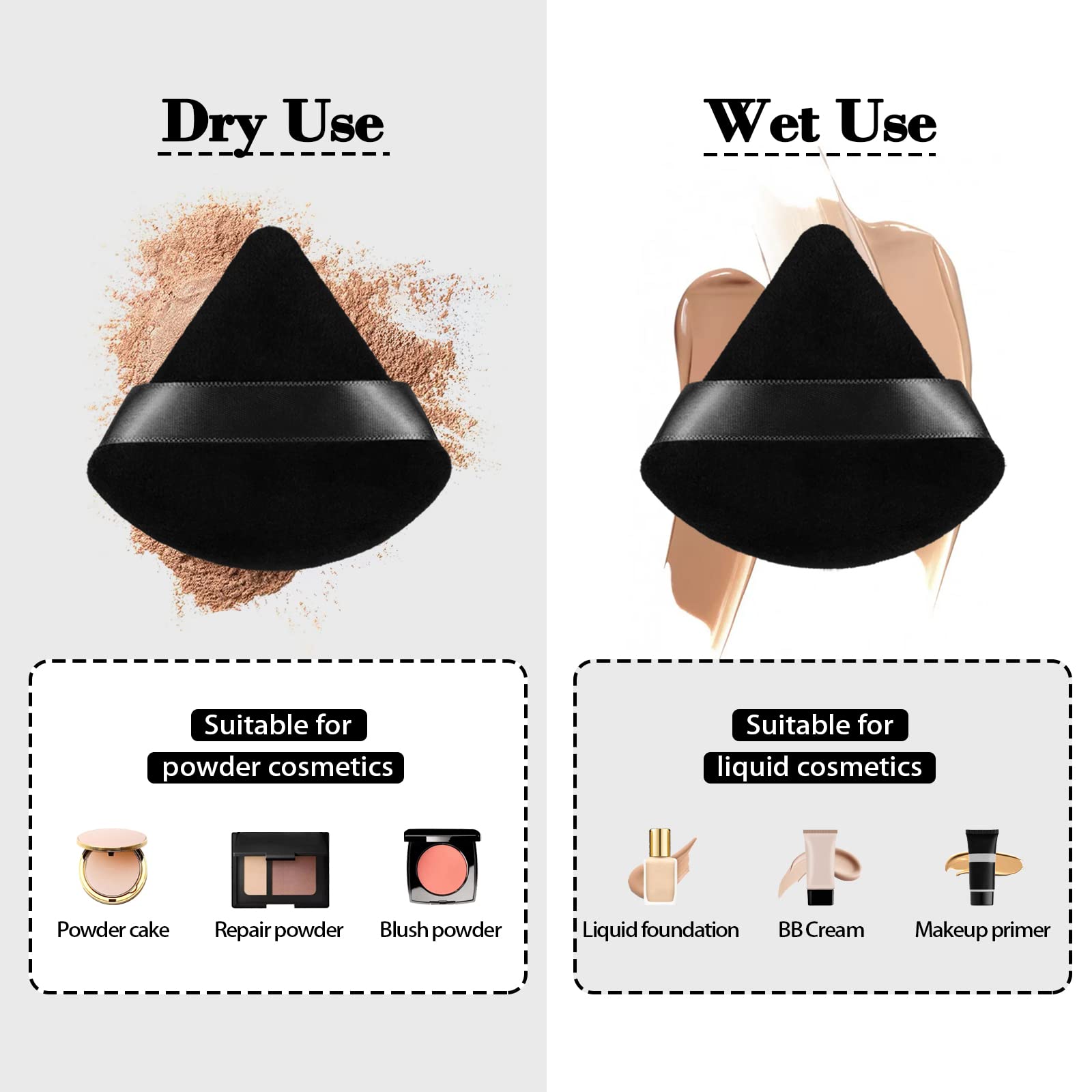 8Pcs of Triangular Powder Puff Makeup Sponges, Made of Super-soft Velvet, Designed for Contouring, Eye, and Corner, Beauty Blender Foundation Mixing Container.(Black) - Medaid International