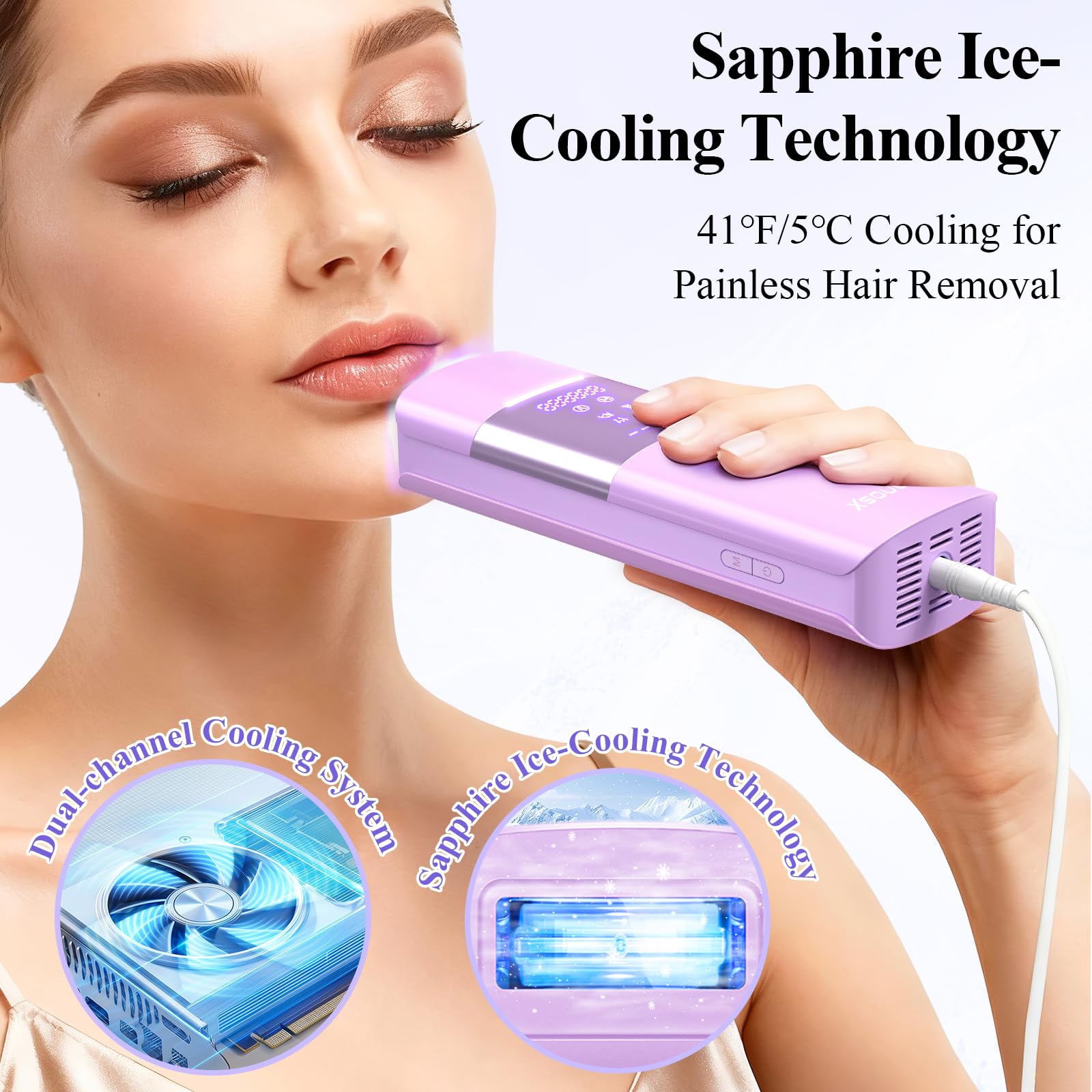 Xsoul Laser Hair Removal with Sapphire 5℃ Ice Cooling, Painless & Permanent IPL Laser Hair Device for Women Men, 2 Modes, 5 Levels, 999,999 Flashes, at Home Hair Remover for Bikini, Armpit & Face - Medaid International