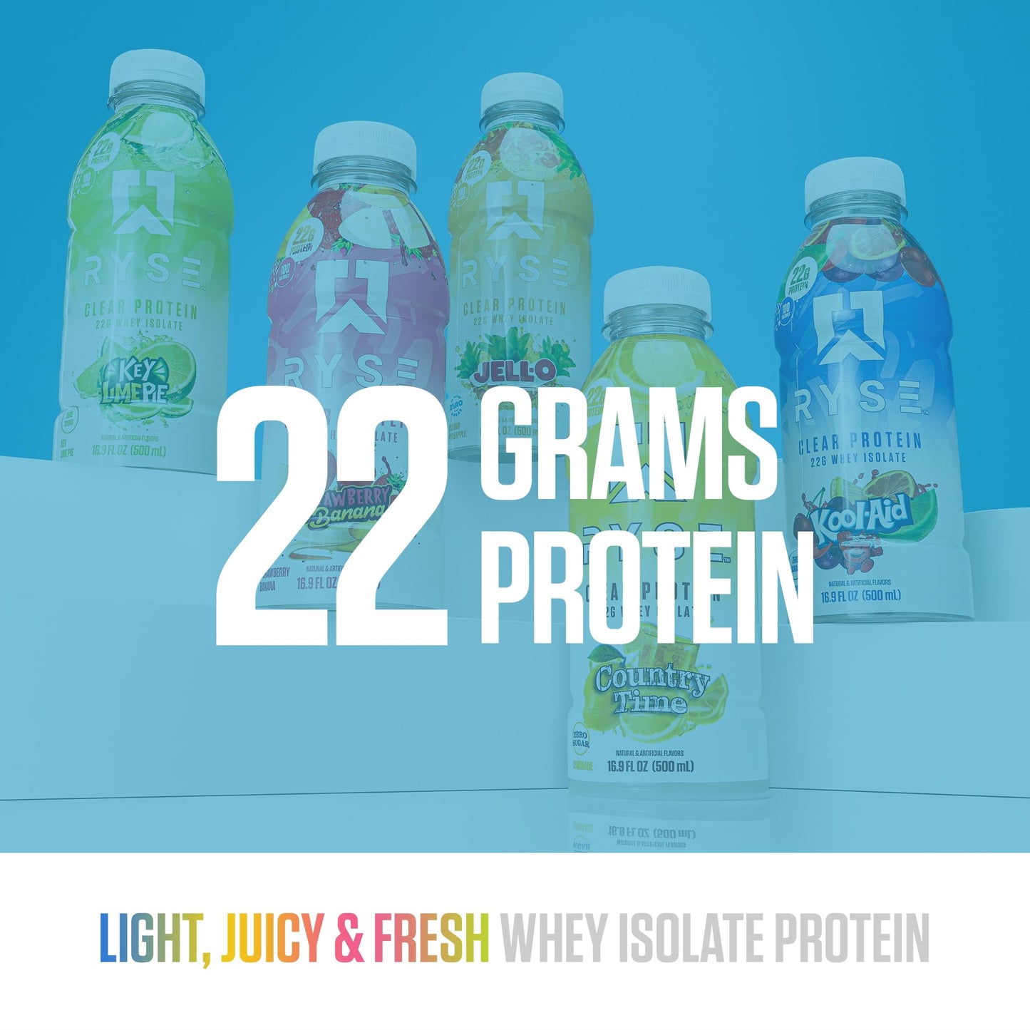 RYSE Clear Protein Drink - Variety Pack - 100 Calories, 22g Whey Isolate Protein Shake, Sugar-Free, 0g Fat & Lactose-Free - Refreshing Ready-to-Drink Beverage - 16.9 fl oz Bottles (12-Pack) - Medaid International