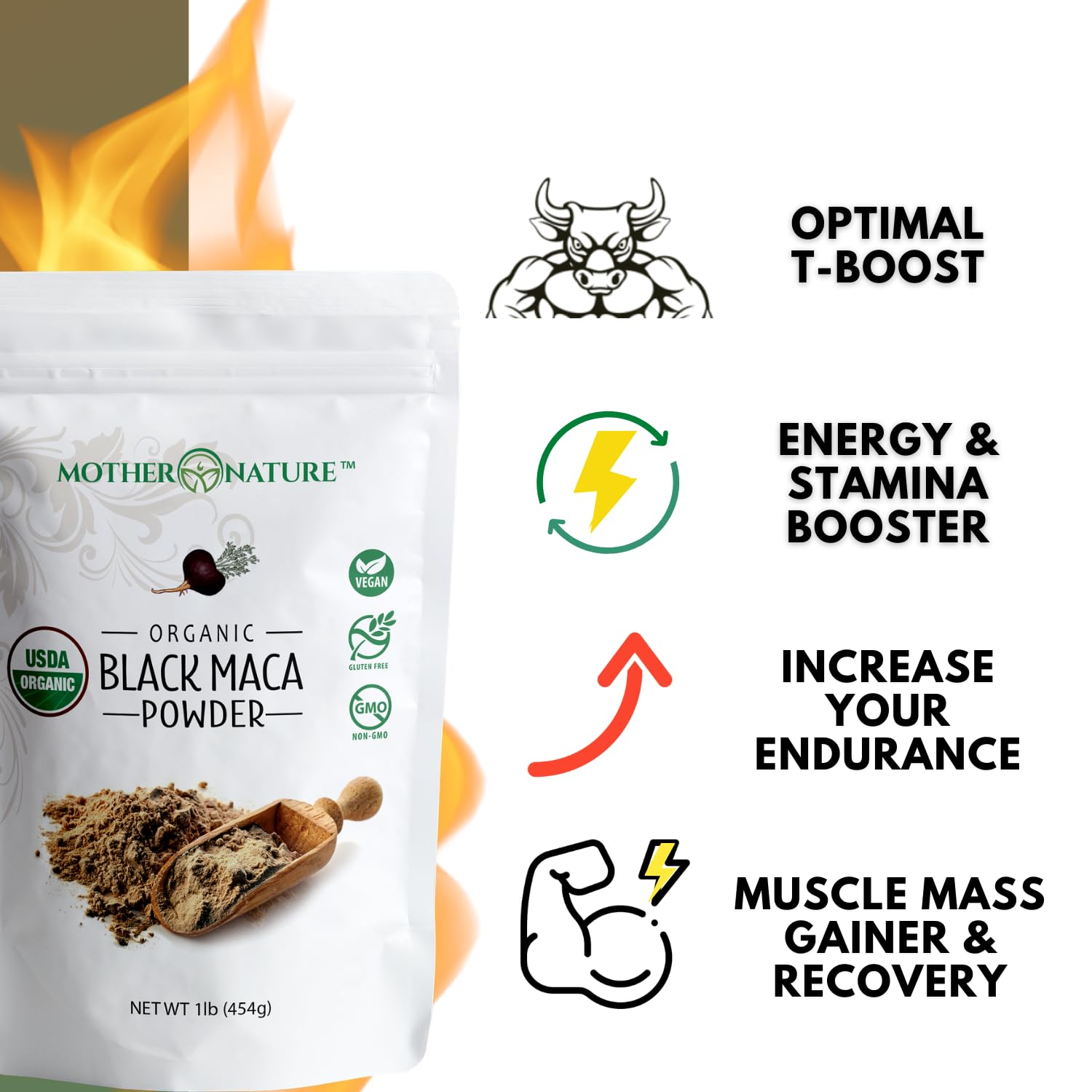 Organic, Raw Peruvian Black Maca Root Powder - Premium USDA Certified, Ideal for Men & Women, Boost Workouts, Enhance Muscle Recovery, Non-GMO, Vegan Superfood, 16 oz - Medaid International