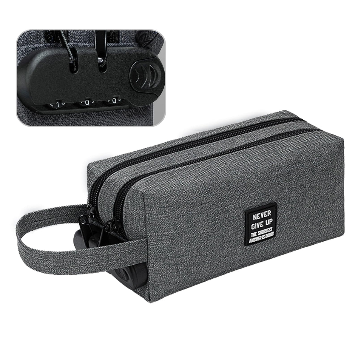 Portable Storage Bag with Lock 2 Big Compartments, Waterproof & Stain-Resistant Cosmetic Bag, Wide Zipper Opening Organizer for Office Travel (Gray)
