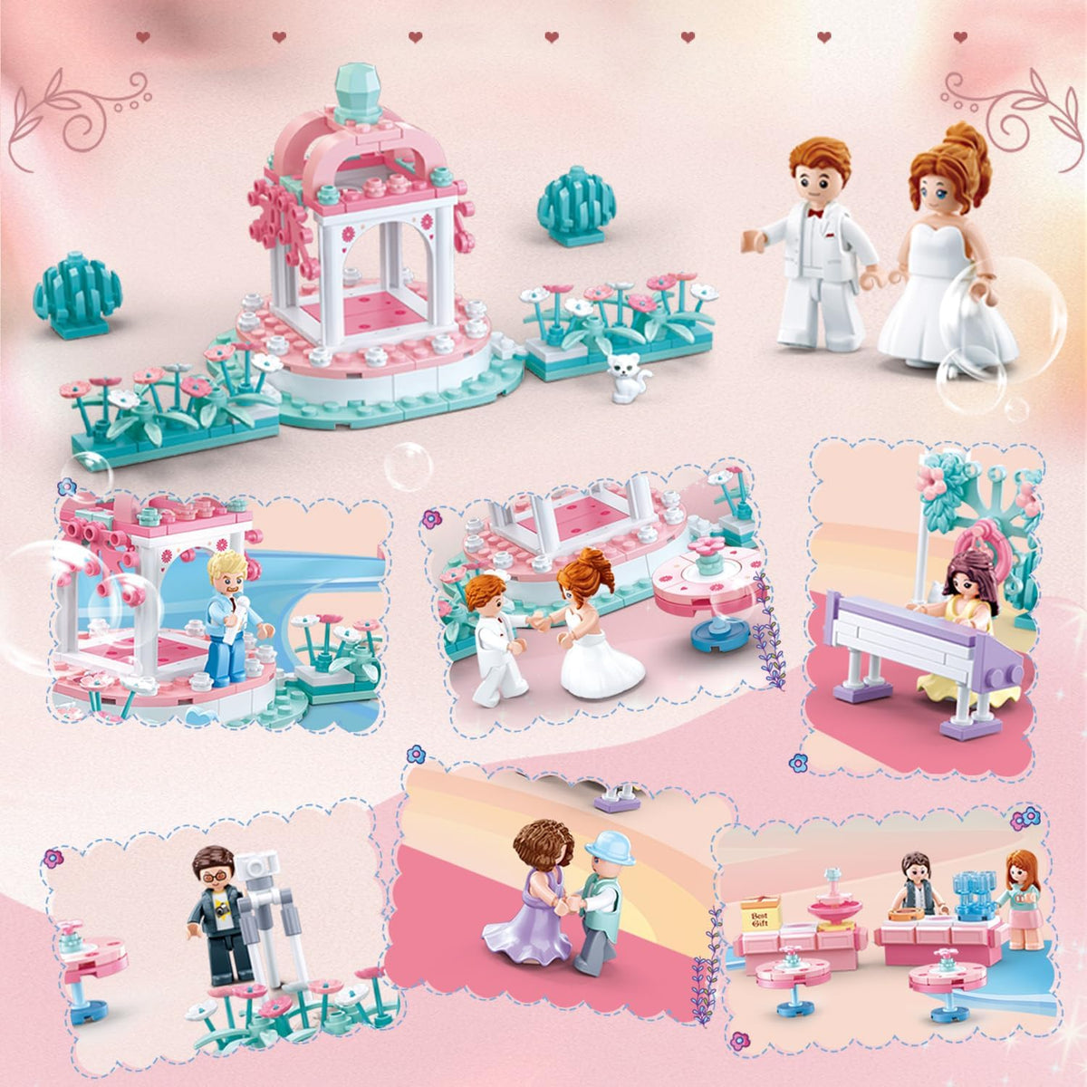 KASTWAVE Building Set, Dream Wedding Building Block, Girl Roleplay Set Toy for Kids, Adult STEM Blocks with Minifigure for Kids Age 7 8 9 10 11 and Adult Wedding Souvenir, 353 PCS
