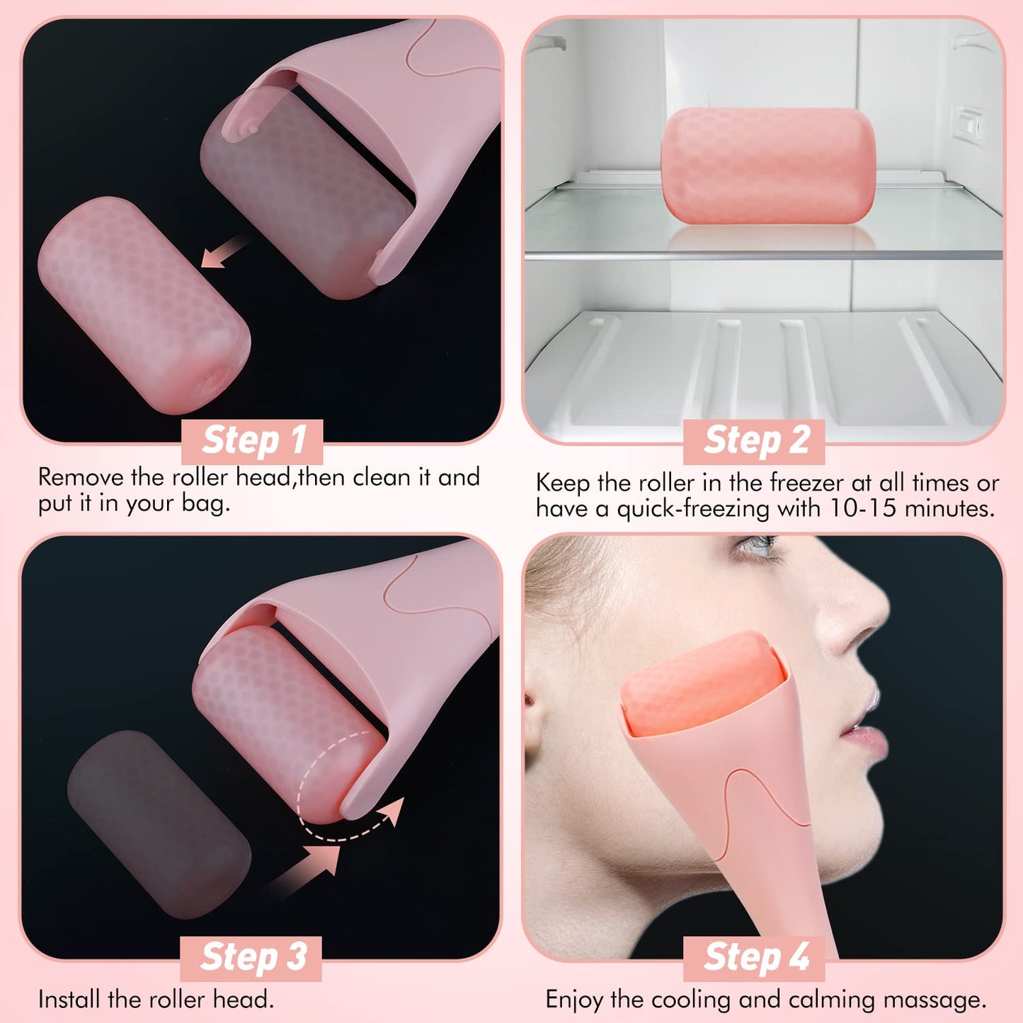 Fronnor Ice Roller for Face,Eyes,Women Gifts Idea,Therapeutic Cooling to Tighten Brighten Complexion and Reduce Wrinkles,Massager Under Eye Puffiness,Migraine and Pain Relidf (Pink) - Medaid International