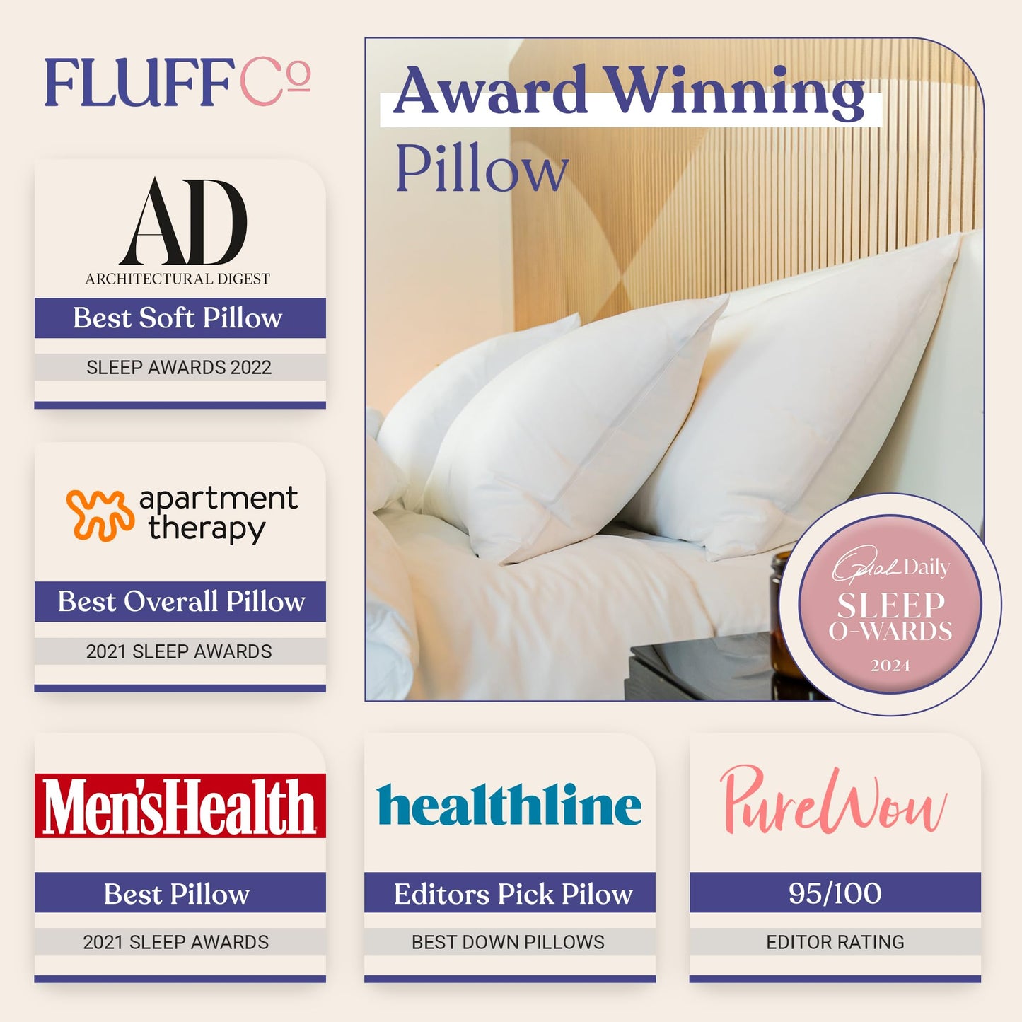 FluffCo Zen Fluff Down Standard/Queen Pillow with 600 Fill Power White Duck Down Stomach Sleeper Pillows - Luxury Hotel Quality 300 Thread Count - 100% Cotton Feather Pillows (Soft Queen Size 1 Pack) - Medaid International
