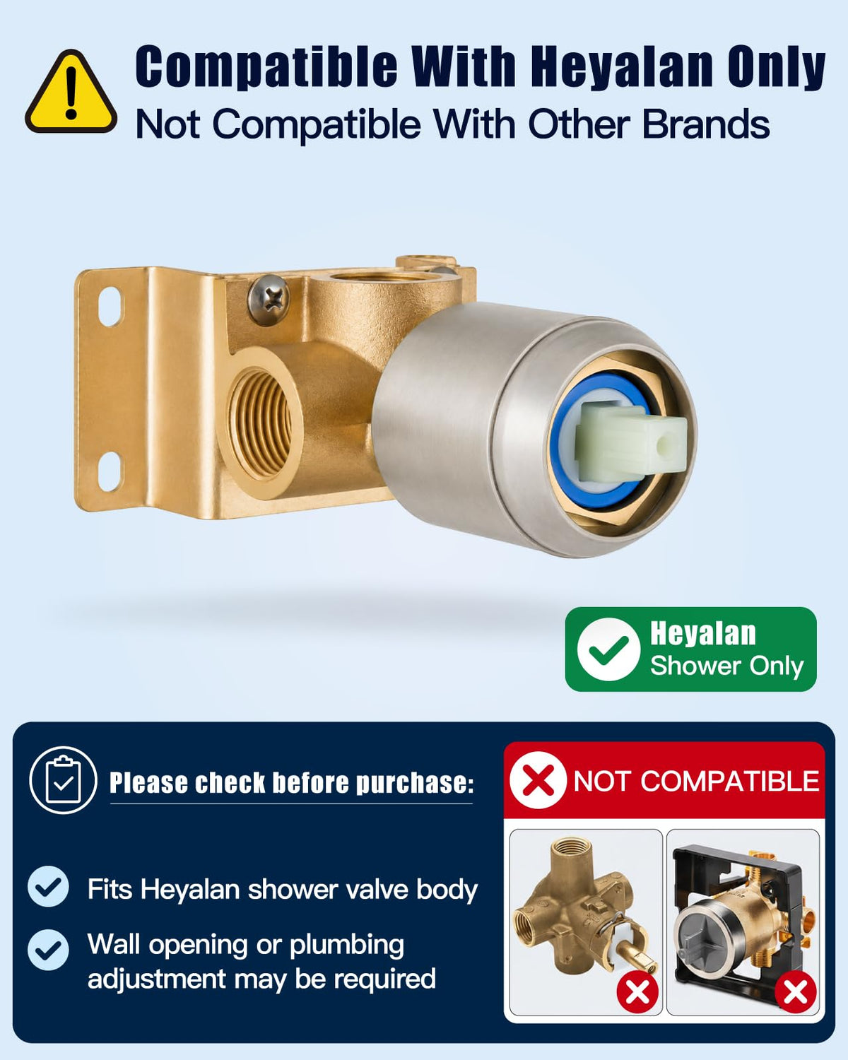 Heyalan Shower Faucet Set Brushed Nickel 8 Inch Round Showerhead Bathroom SUS304 Stainless Steel Rainfall Shower System Wall Mount Single Function Shower Trim Kit with Rough-in Valve 1 Handle