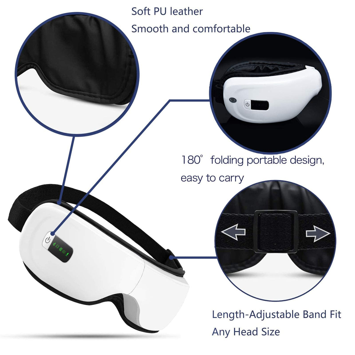 KASTWAVE Eye Massager with Heat,Bluetooth Music Rechargeable Eye Heat Massager,Acupoints Point Eye Massage,Relax and Reduce Eye Strain Dark Circles Eye Bags Dry Eye-White